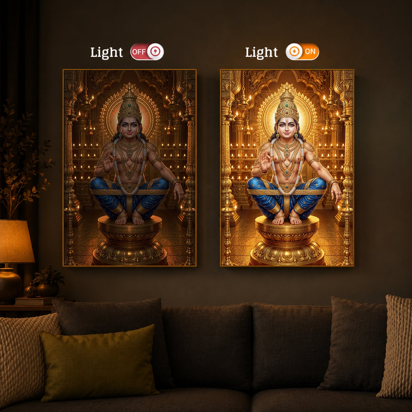 Ayyappan Swamy Modern Luxury Backlight Vertical Wall Art
