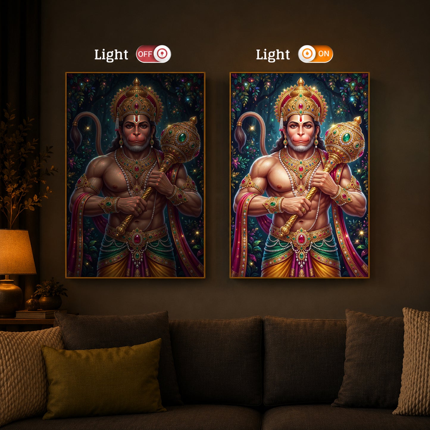Pavan Putra Hanuman Ji Modern Luxury Backlight Vertical Wall Art