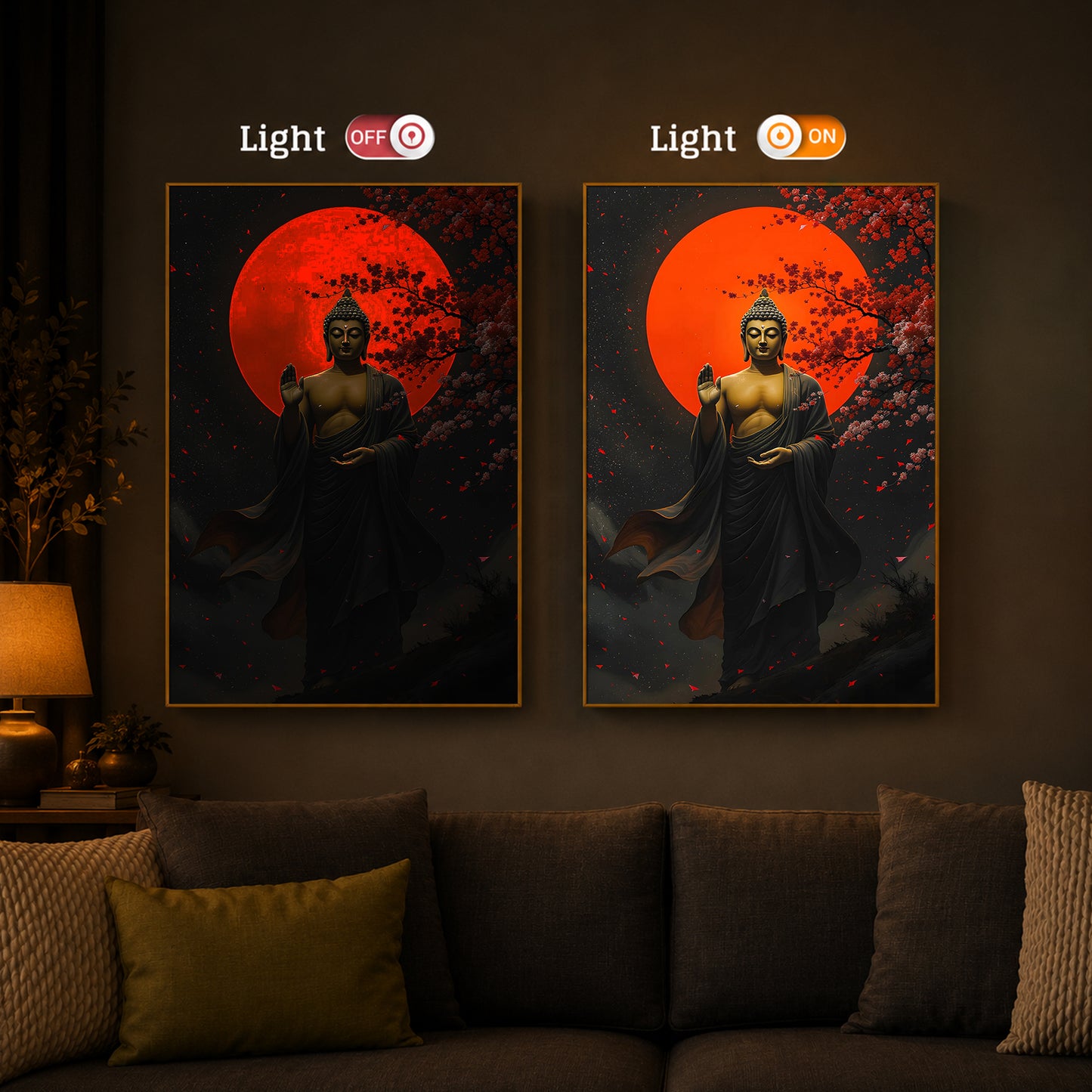 Gautam Buddh Modern Luxury Backlight Vertical Wall Art