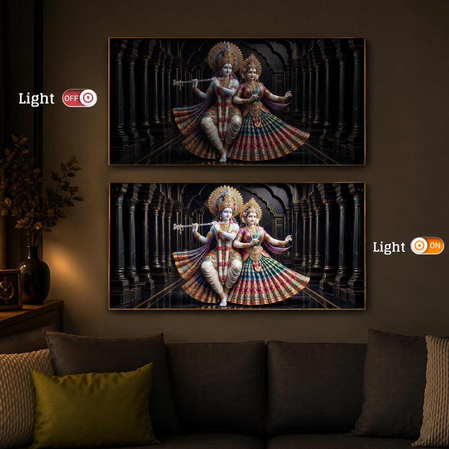 Hindu Seities Radha & Krishna Modern Luxury Backlight Horizontal Wall Art