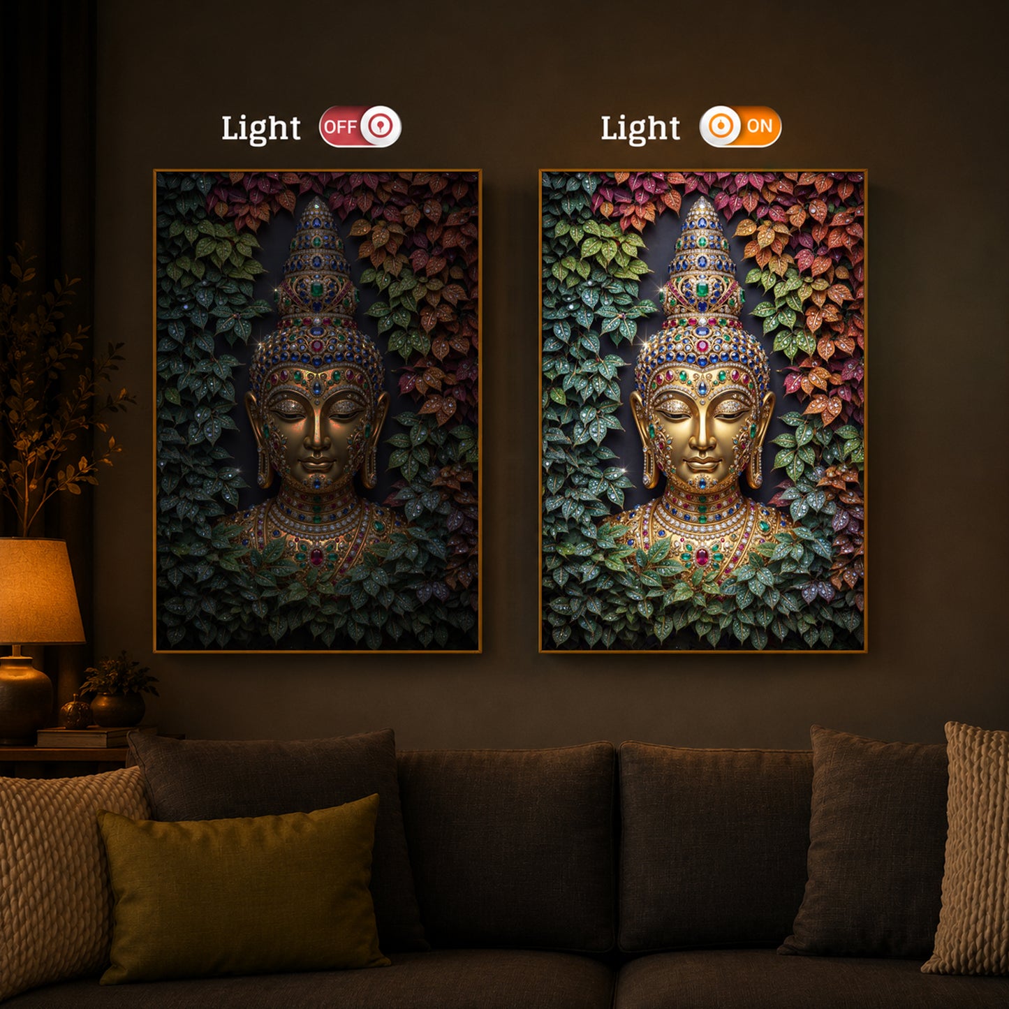 Colorful Gautam Buddha Modern Luxury Backlight Vertical Wall Art