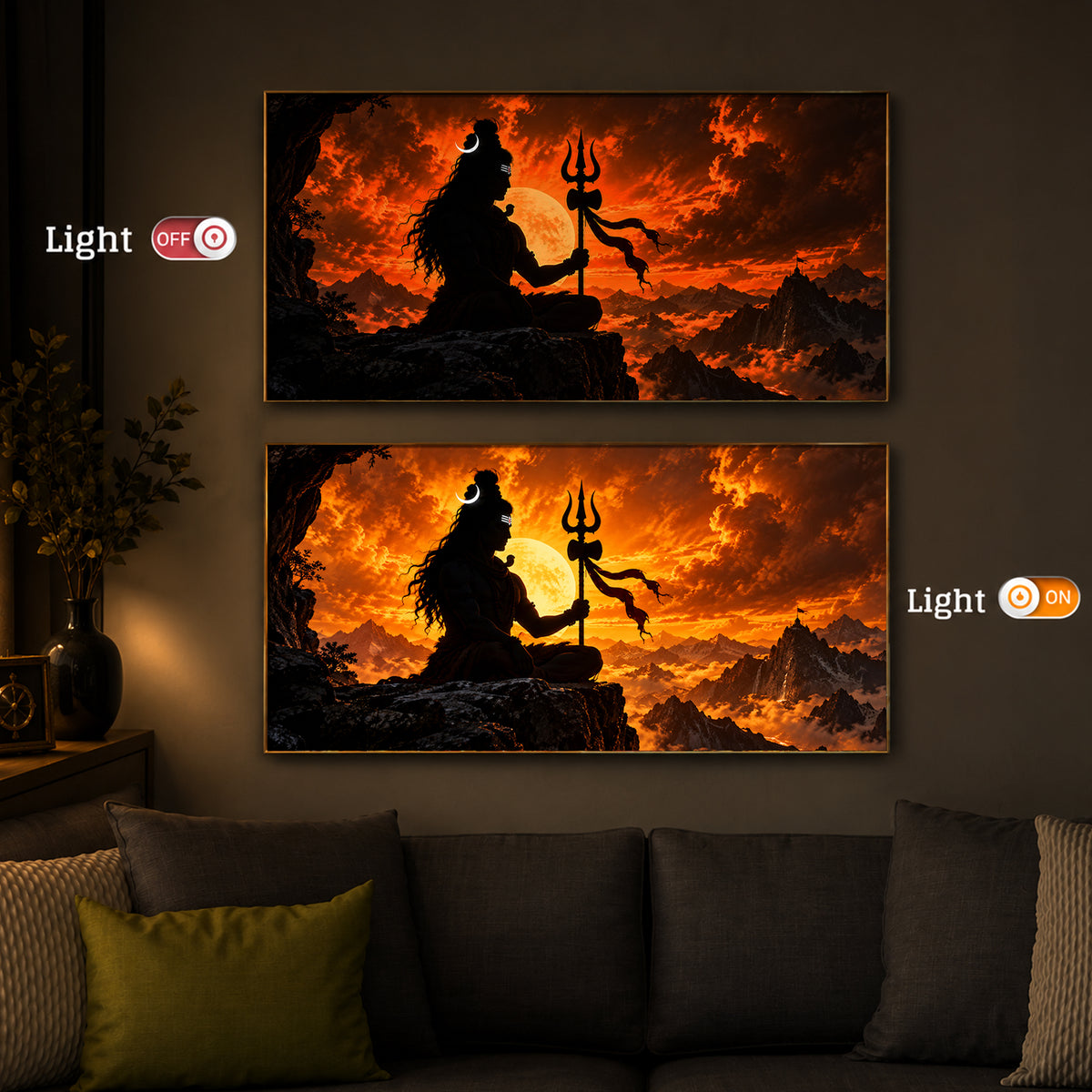 Shiva With Trishul Modern Luxury Backlight Horizontal Wall Art