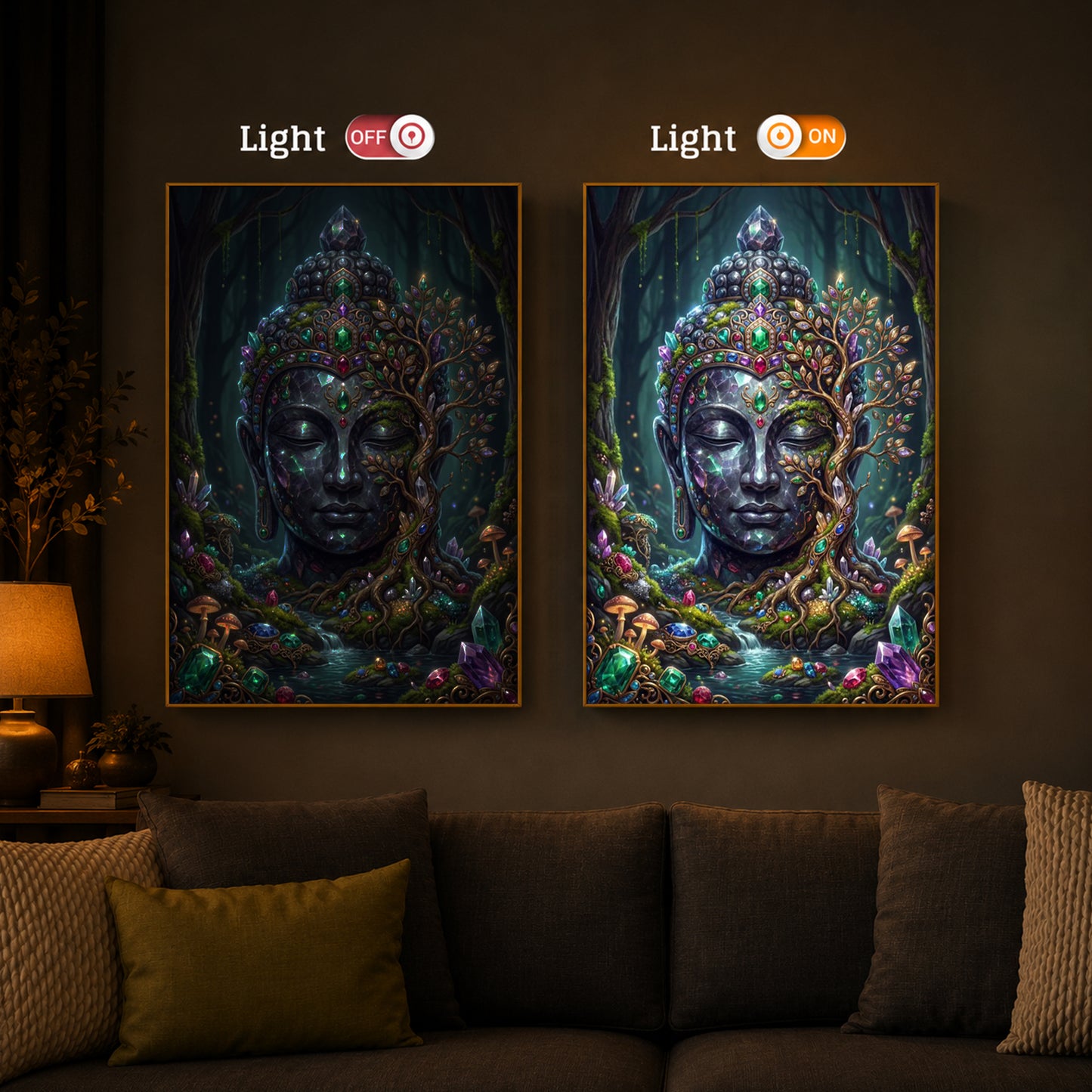 Lord Gautam Buddha Modern Luxury Backlight Vertical Wall Art