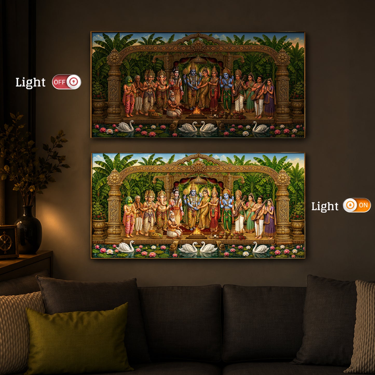 Hindu Deities Srinivasa Kalyanam Modern Luxury Backlight Horizontal Wall Art