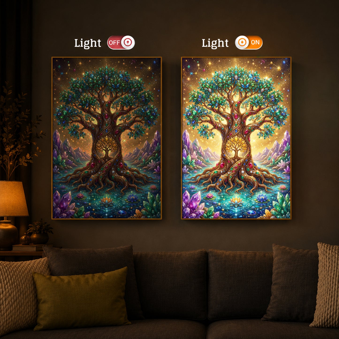 Majestic Tree Of Life Modern Luxury Backlight Vertical Wall Art