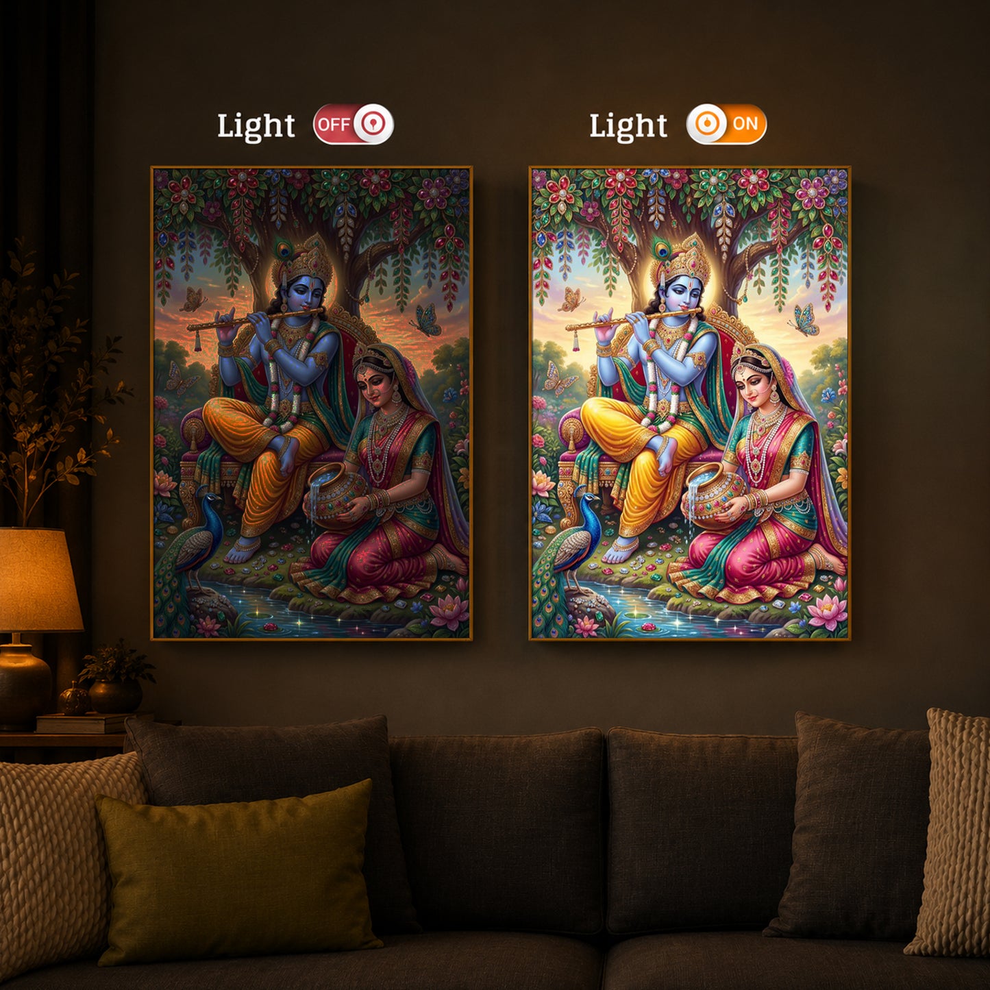 Krishna’s Flute with Radha’s Devotion Modern Luxury Backlight Vertical Wall Art