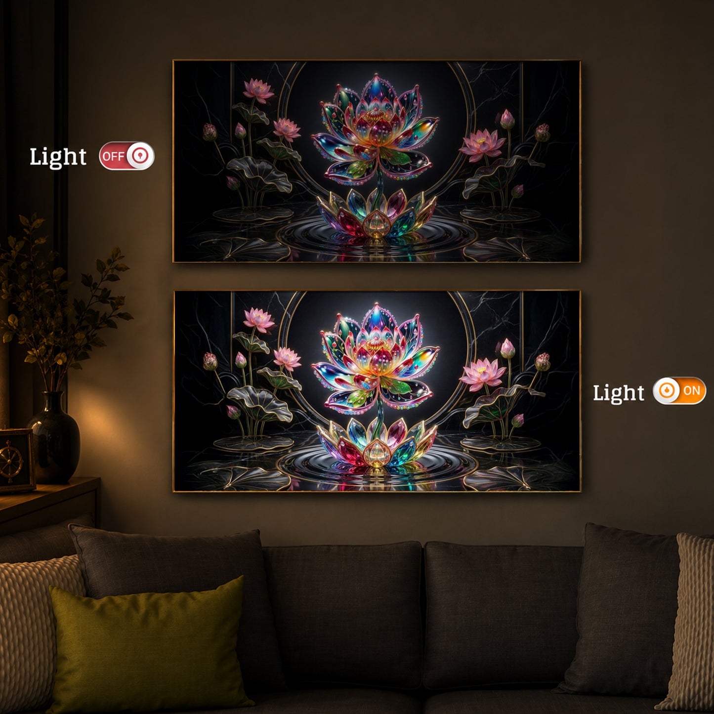Colorful Lotus Flower Modern Luxury Backlight Horizontal Wall Art