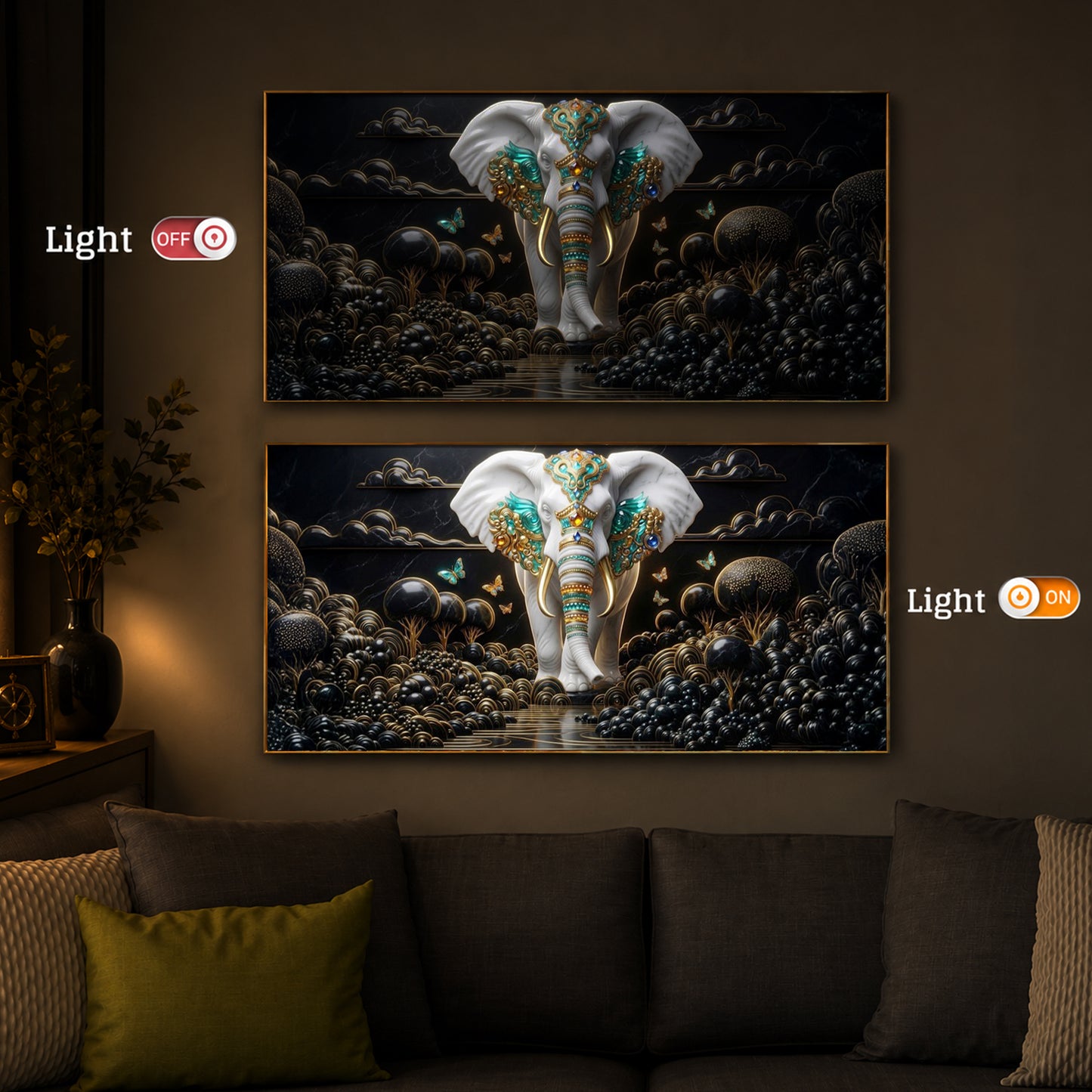 Majestic Elephant Modern Luxury Backlight Horizontal Wall Art