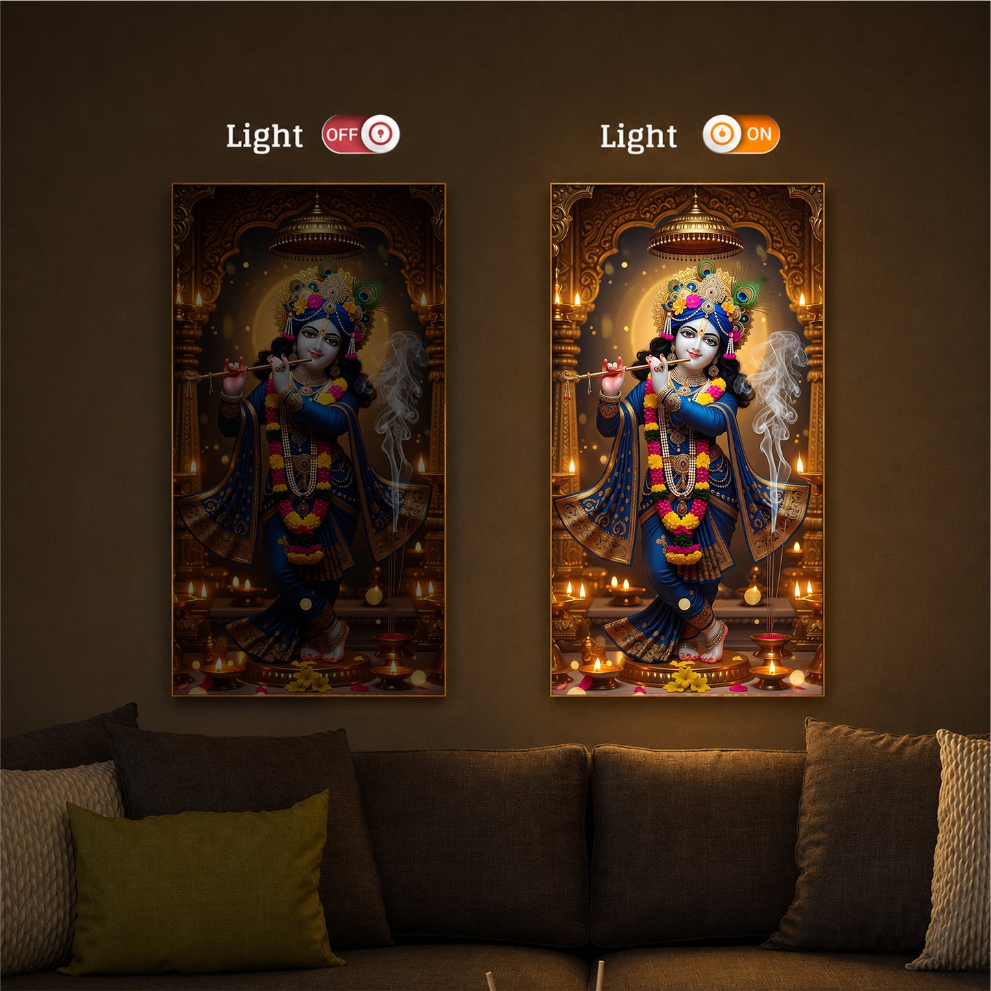 Lord Krishna Ji Modern Luxury Backlight Vertical Wall Art