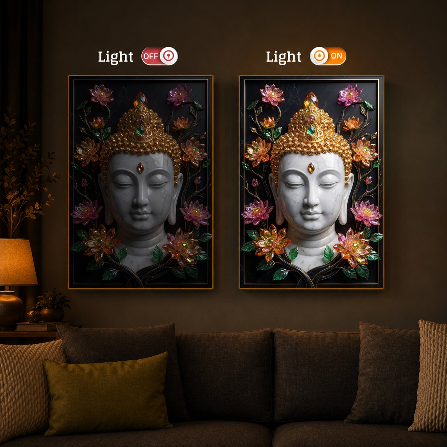 Buddha face Modern Luxury Backlight Vertical Wall Art