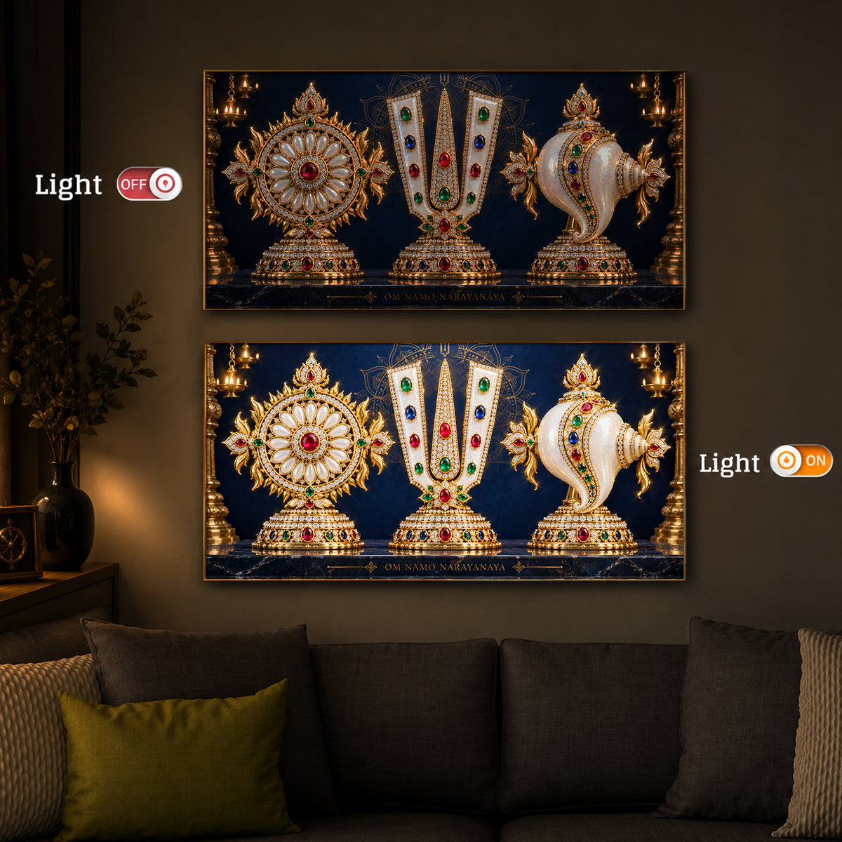 Divine Balaji Symbols Modern Luxury Backlight Horizontal Wall Art