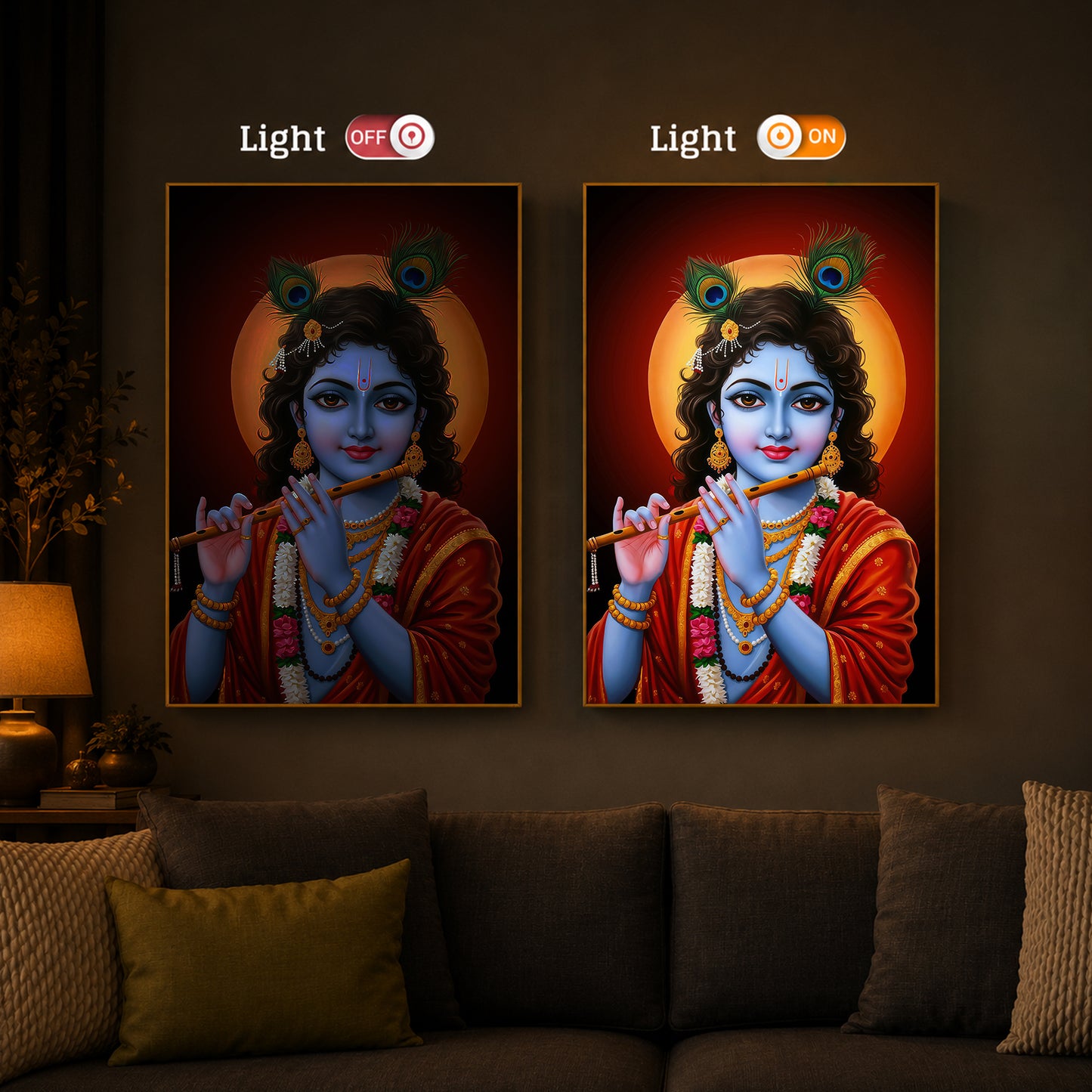 Lord Shree Krishna Ji Modern Luxury Backlight Vertical Wall Art