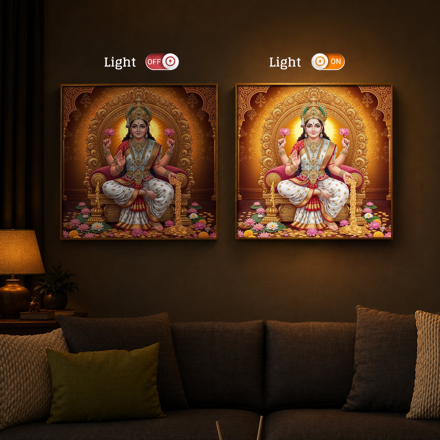 Maa Laxmi Modern Luxury Backlight Square Wall Art