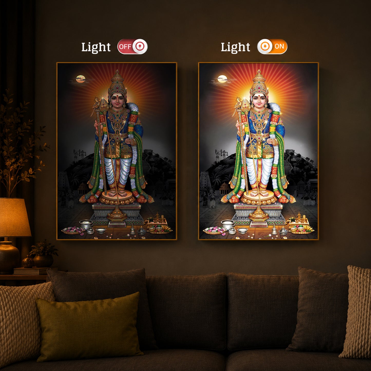 Lord Kartikeyan Modern Luxury Backlight Vertical Wall Art