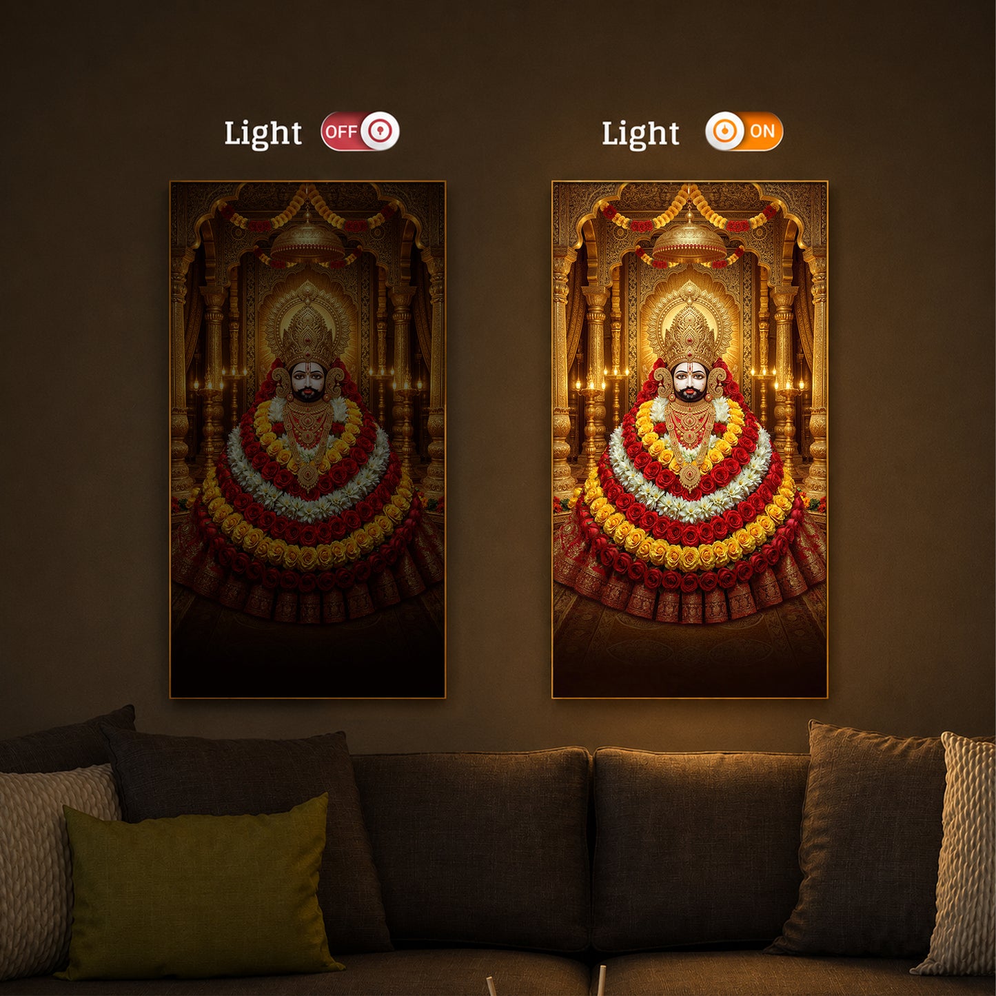 Khatu Shyam Baba Modern Luxury Backlight Vertical Wall Art