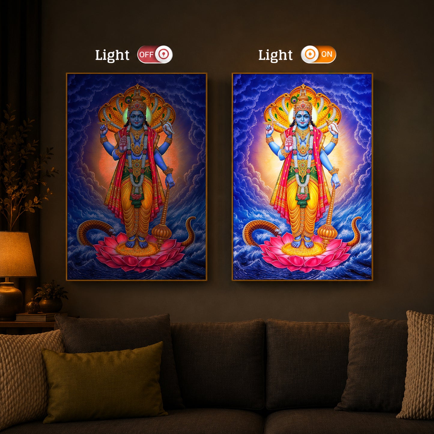 Sri Maha Vishnu Modern Luxury Backlight Vertical Wall Art