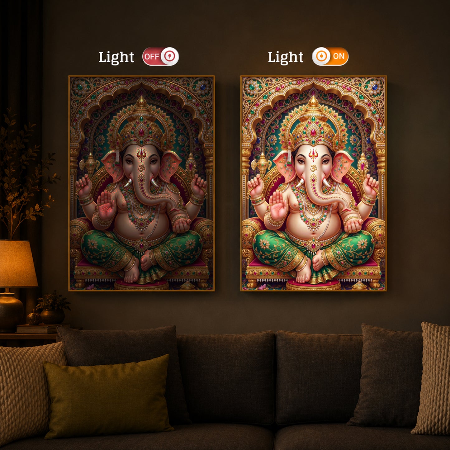 Divine Blessings of Ganesha Modern Luxury Backlight Vertical Wall Art