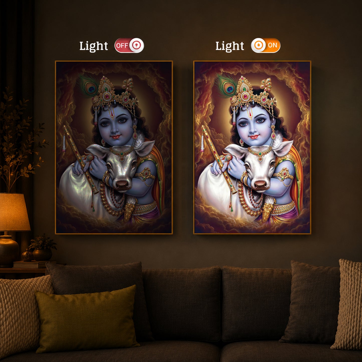 Sri krishna God Modern Luxury Backlight Vertical Wall Art