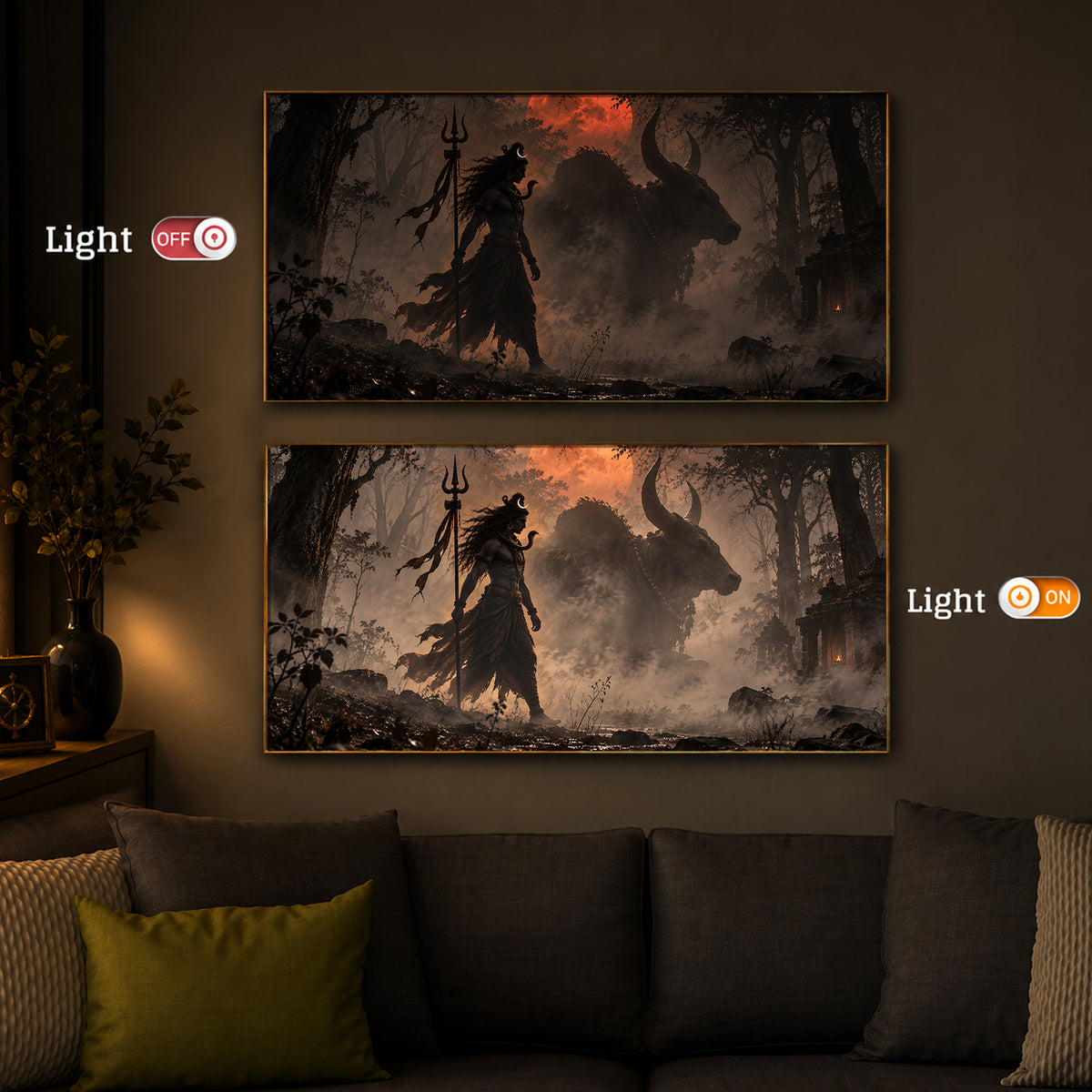 Shiva & Nandi In Forest Modern Luxury Backlight Horizontal Wall Art