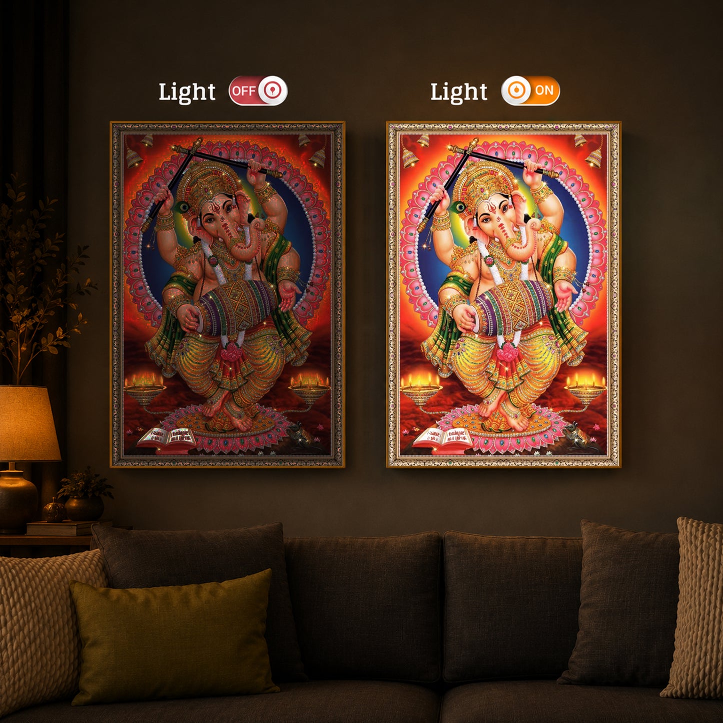 Hindu Bhagwan Ganesh Ji Modern Luxury Backlight Vertical Wall Art
