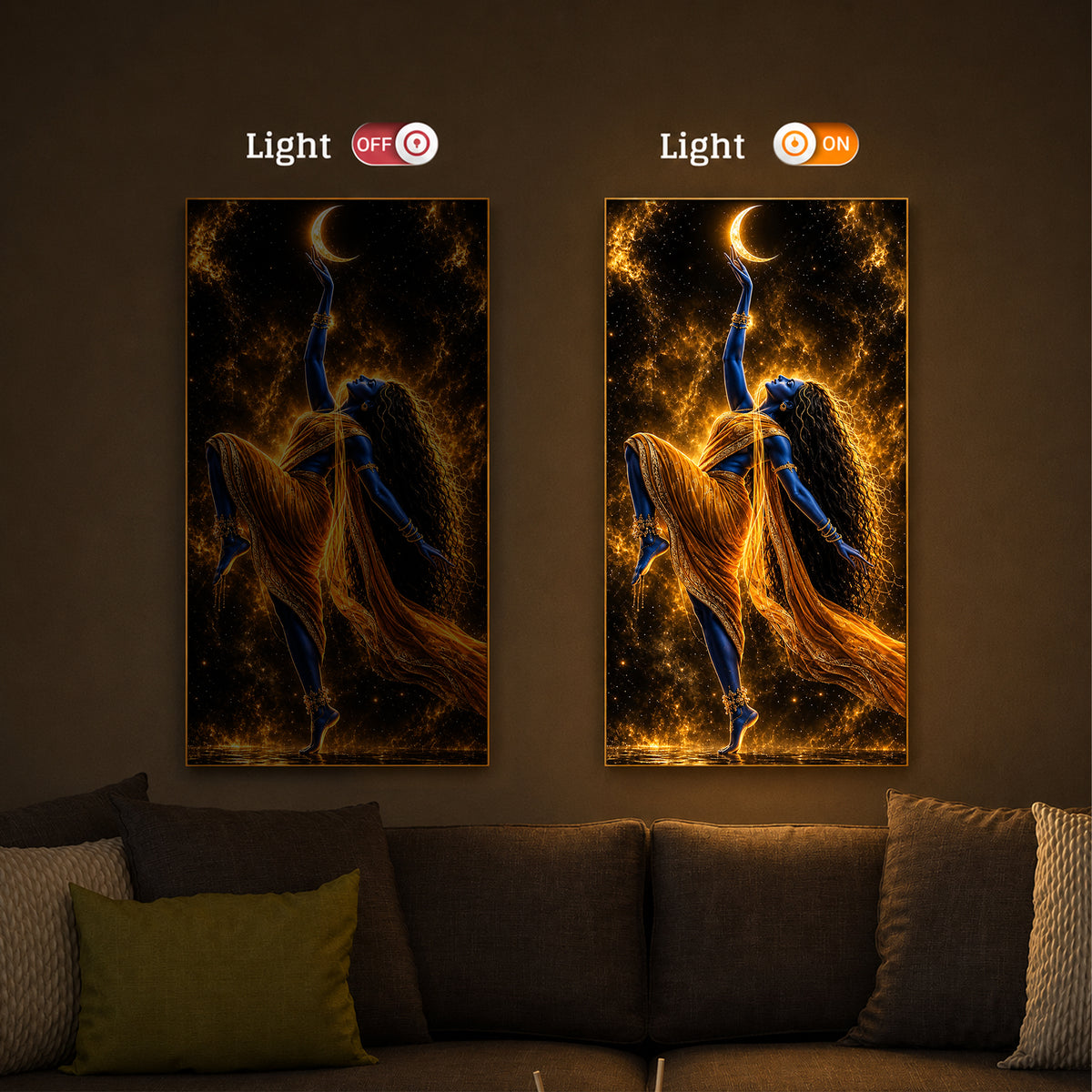 Divine Maa Kalaratri Modern Luxury Backlight Vertical Wall Art