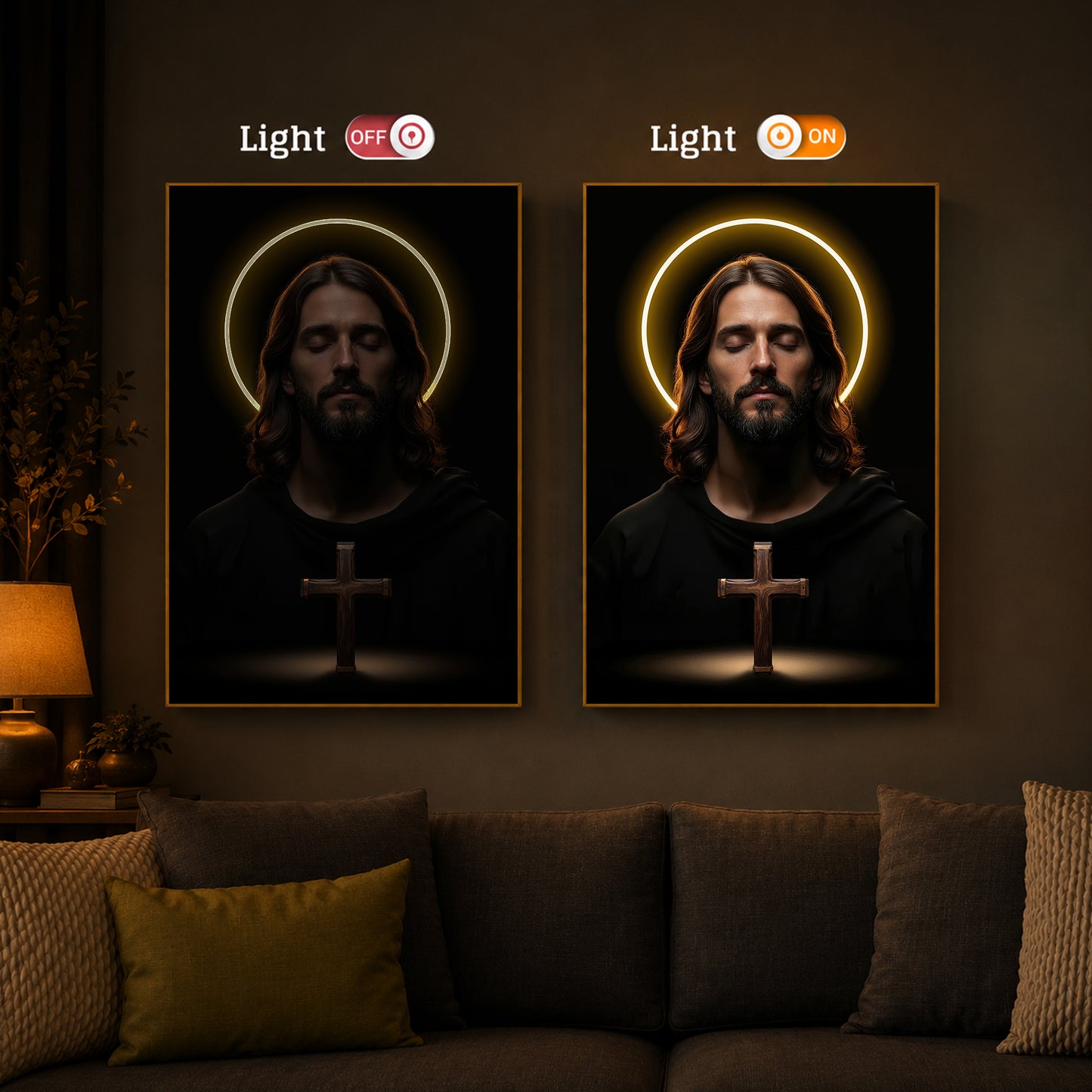 God Jesus Modern Luxury Backlight Vertical Wall Art