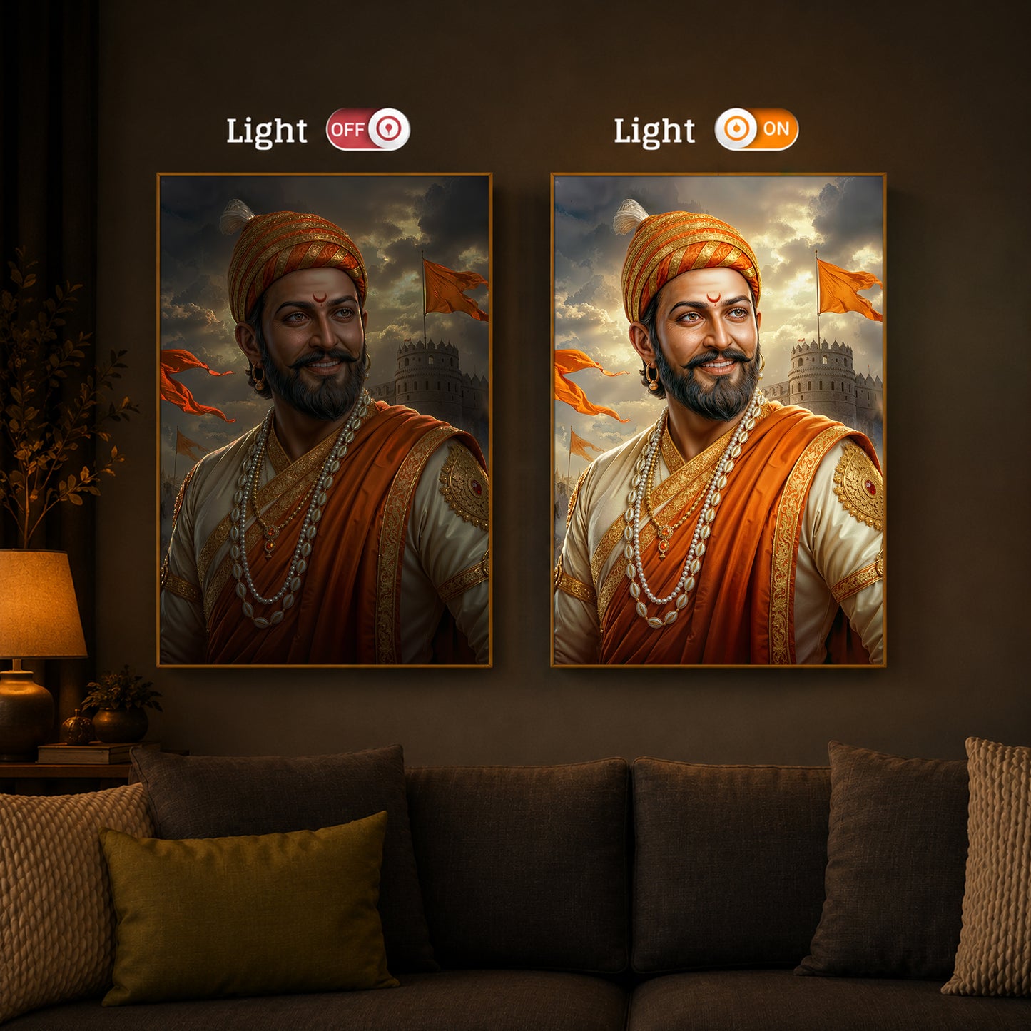 King Of Maratha Chhatrapati Shivaji Maharaj Modern Luxury Backlight Vertical Wall Art