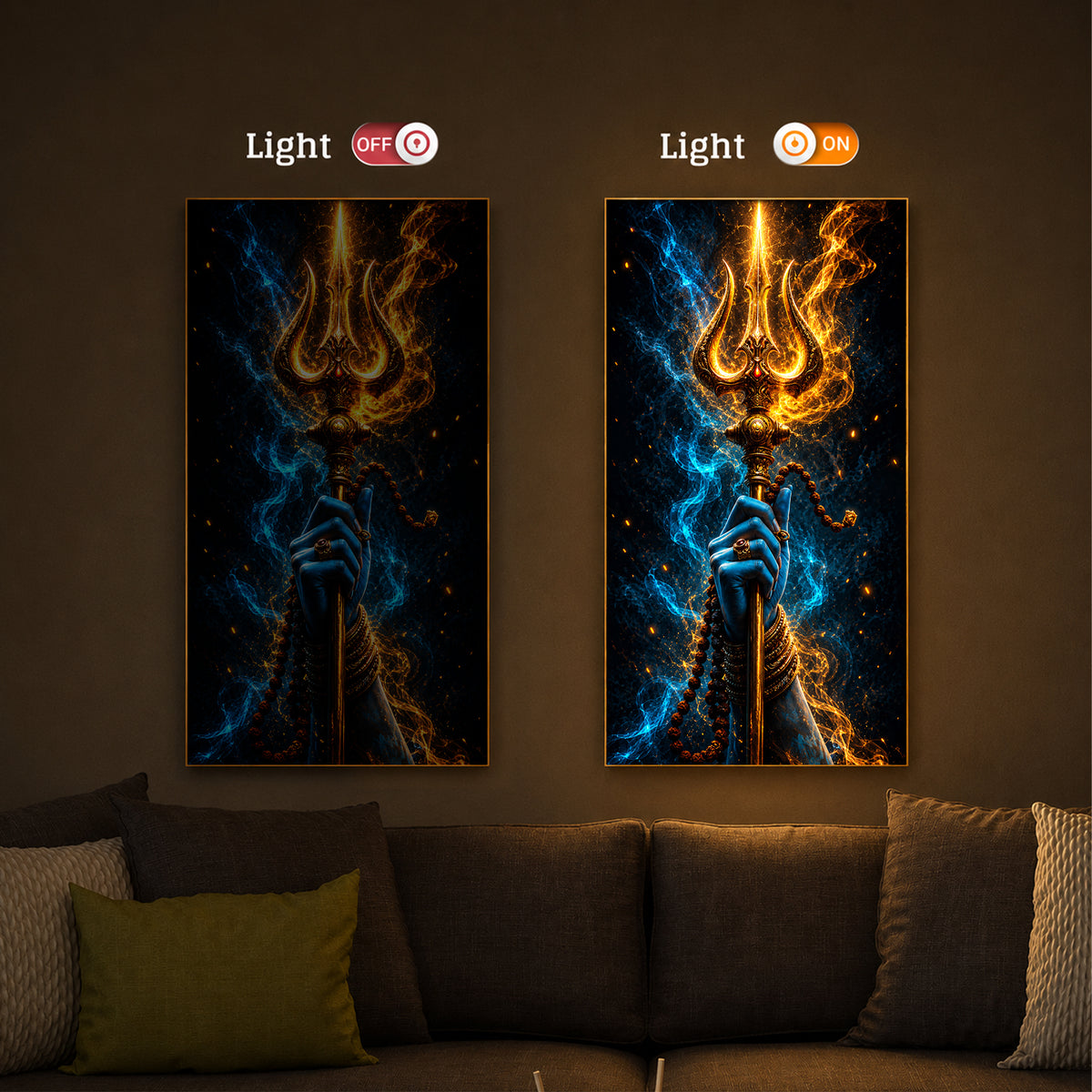 Spiritual Lord Shiva's Trishul Modern Luxury Backlight Vertical Wall Art