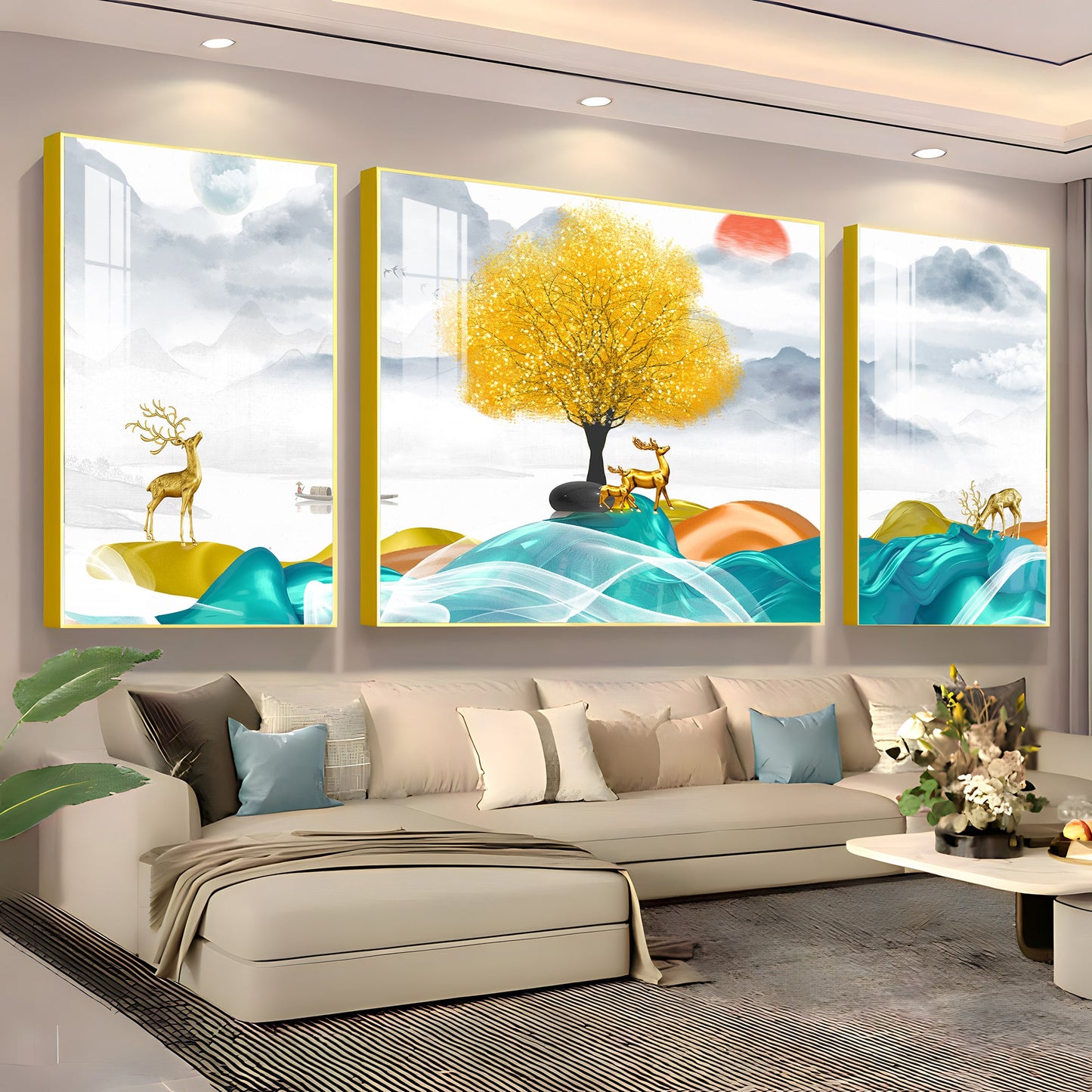 Beautiful Sunrise in Jungle Premium Acrylic Wall Art (Set of 3) - The Next Decor