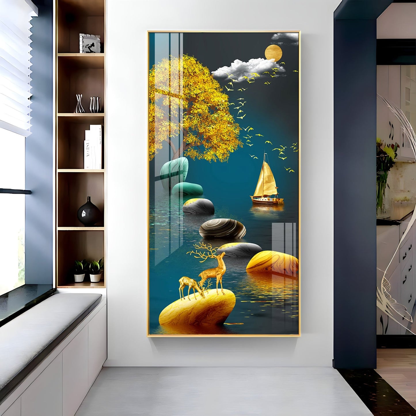 Chinese Zenstore with Golden Deer Luxury Crystal Wall Art - The Next Decor