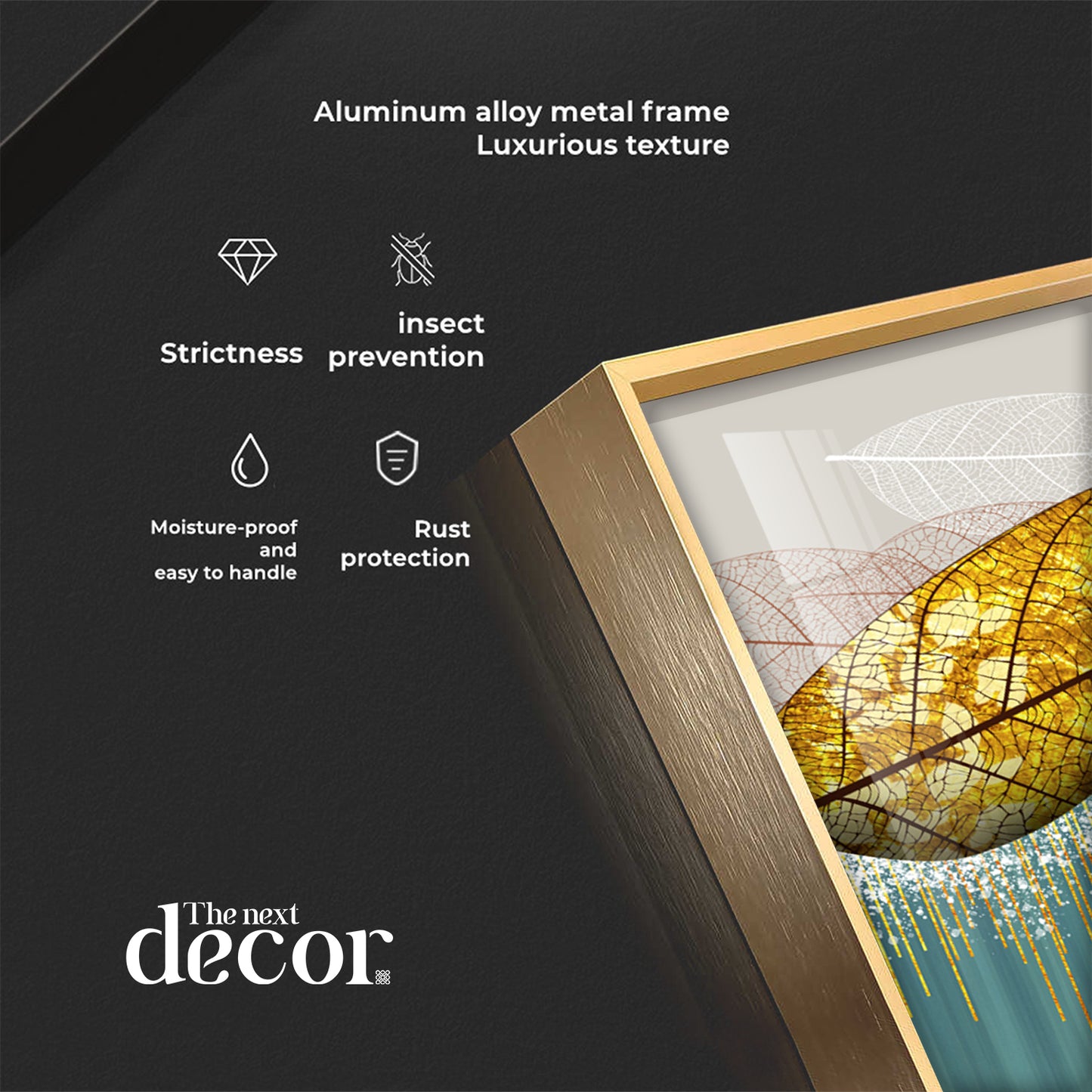 Lush Golden Leaves Luxury Crystal Horizontal Wall Art