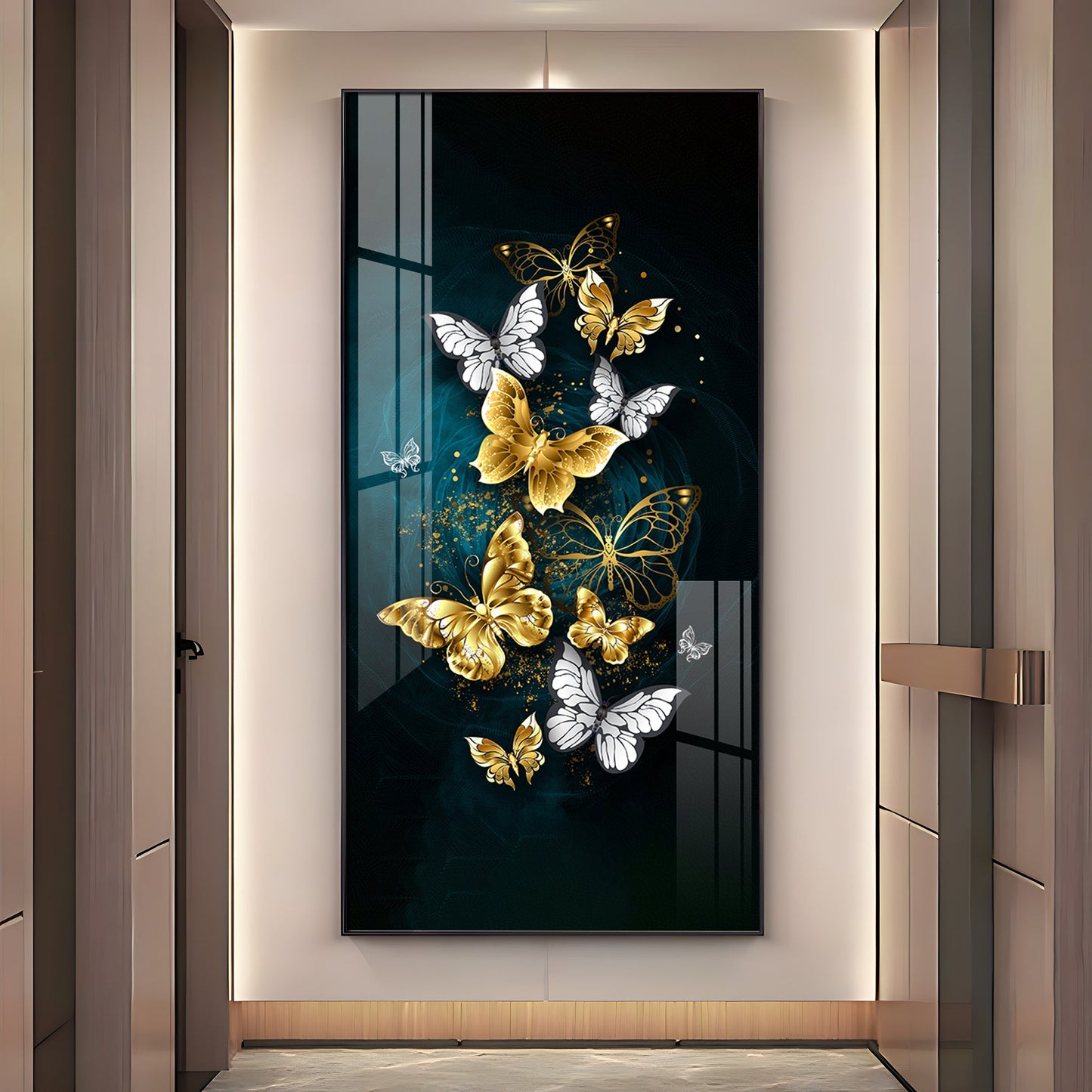 Glittery Golden & Silver Butterfly Premium Acrylic Vertical Wall Art - The Next Decor
