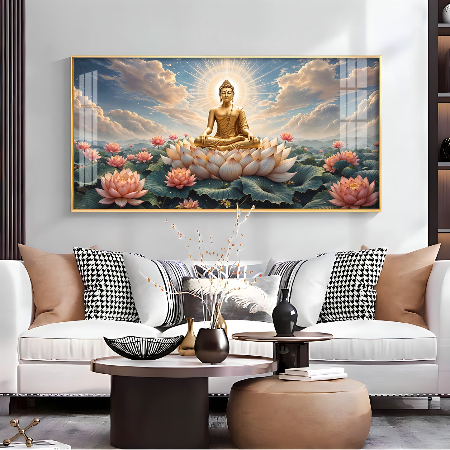 Peaceful Buddha On Lotus Premium Acrylic Horizontal Wall Art