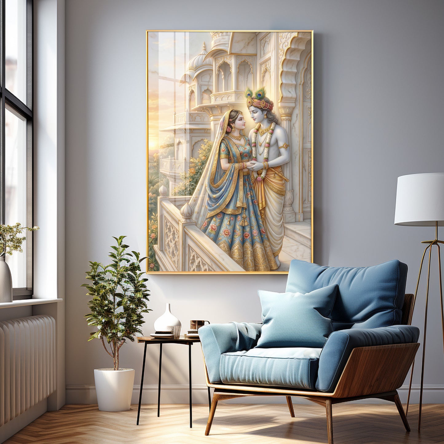 Loving Radhe & Krishna Premium Acrylic Square Wall Art