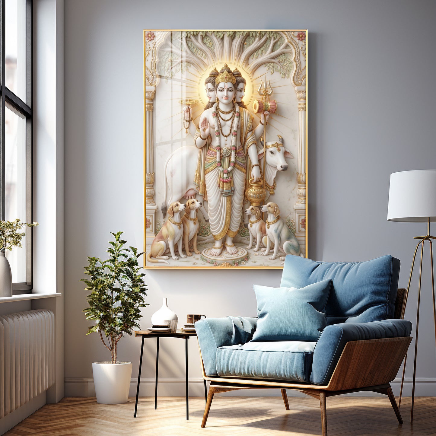 Hindu Deity Dattatreya Ji Premium Acrylic Vertical Wall Art