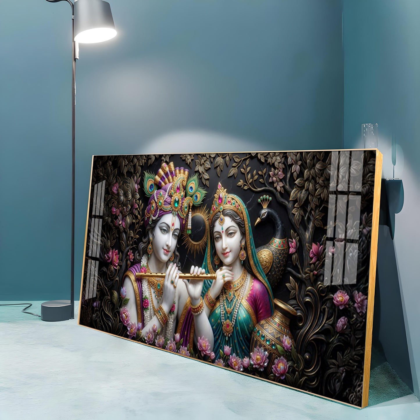 Goddess Radha Krishna With Flute Premium Acrylic Horizontal Wall Art