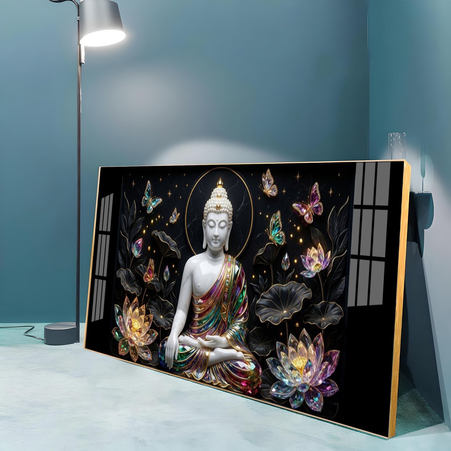 Floral Peace Buddha Premium Acrylic Horizontal Wall Art