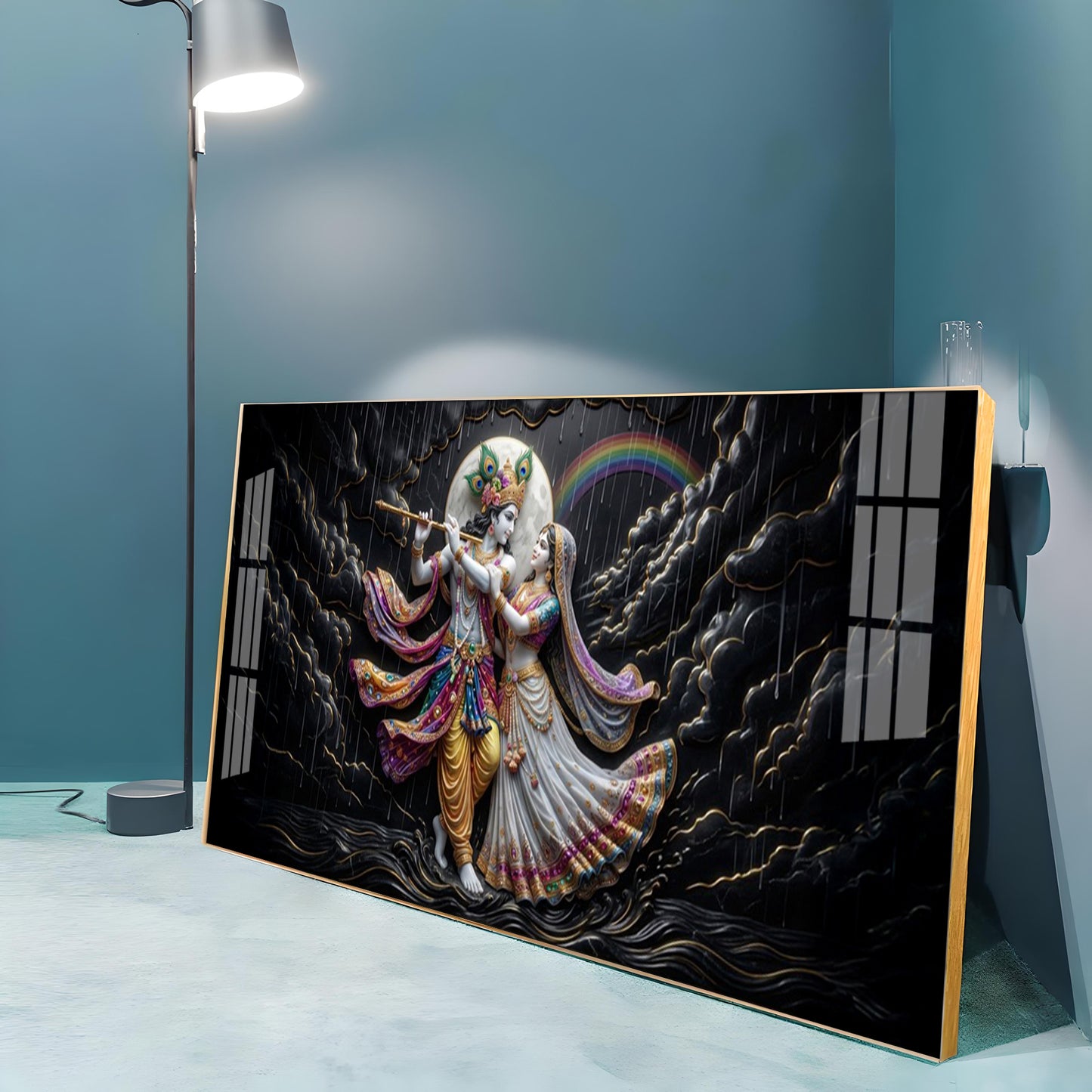 Radha Krishna High Contrast Black Backdrop Premium Acrylic Horizontal Wall Art