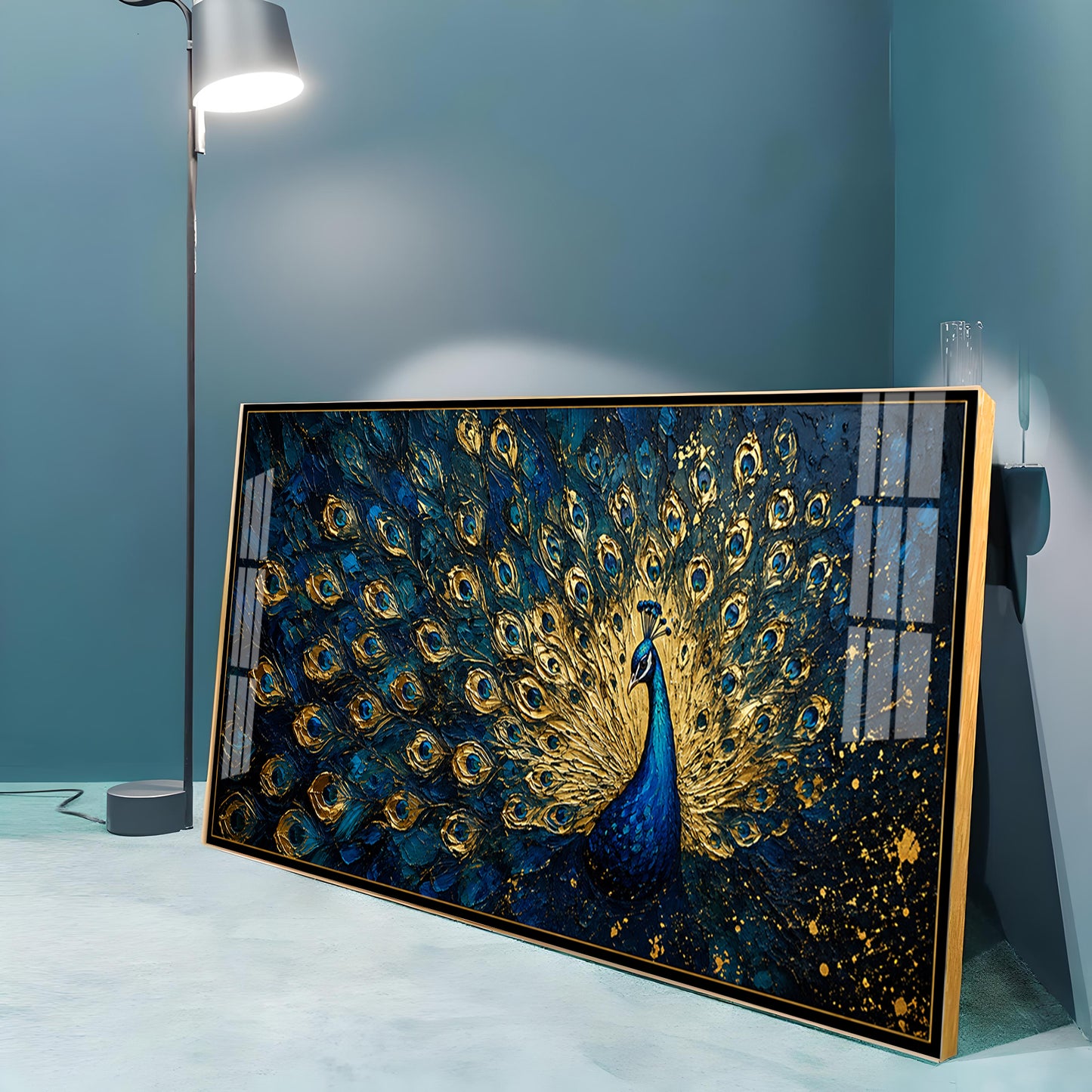 Textured Royal Peacock Premium Acrylic Horizontal Wall Art