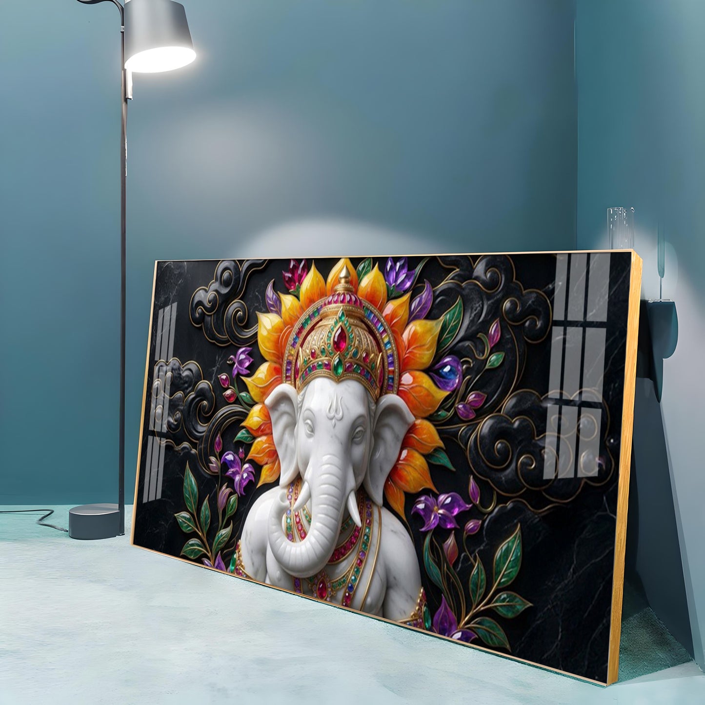Decorated Lord Ganesha Premium Acrylic Horizontal Wall Art