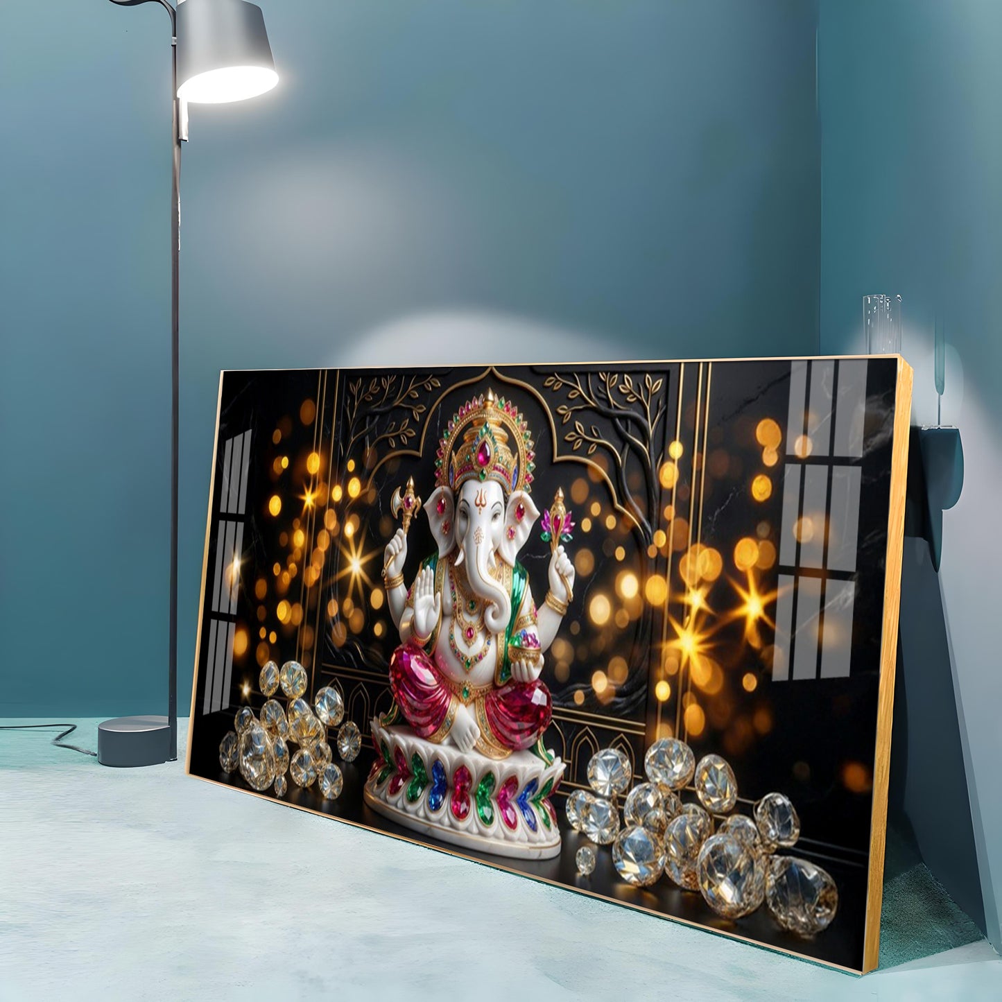 Diamond Ganesh Elegance Premium Acrylic Horizontal Wall Art