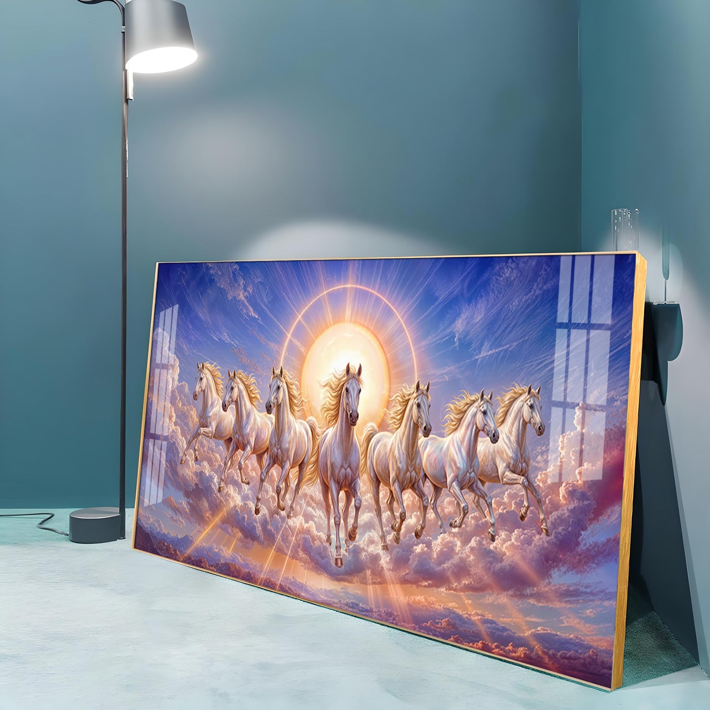 Seven Galloping White Horses Premium Acrylic Horizontal Wall Art