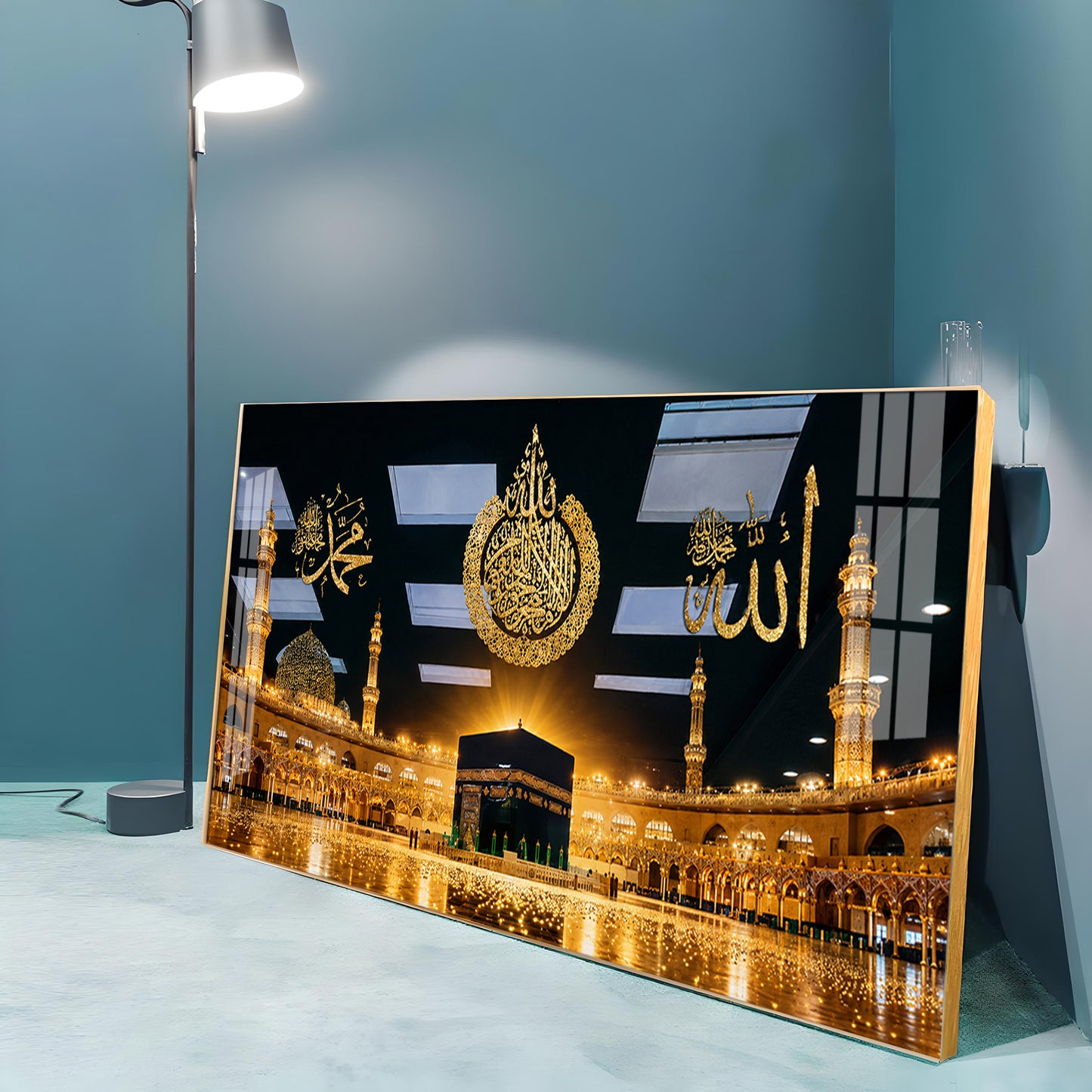 Kaaba With Allah & Muhammad Premium Acrylic Horizontal Wall Art