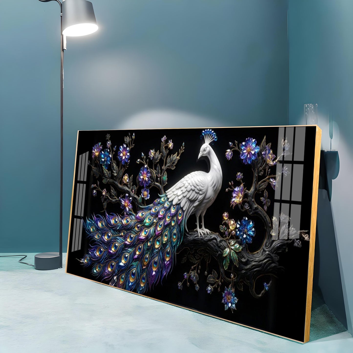 Peacock Perch Premium Acrylic Horizontal Wall Art