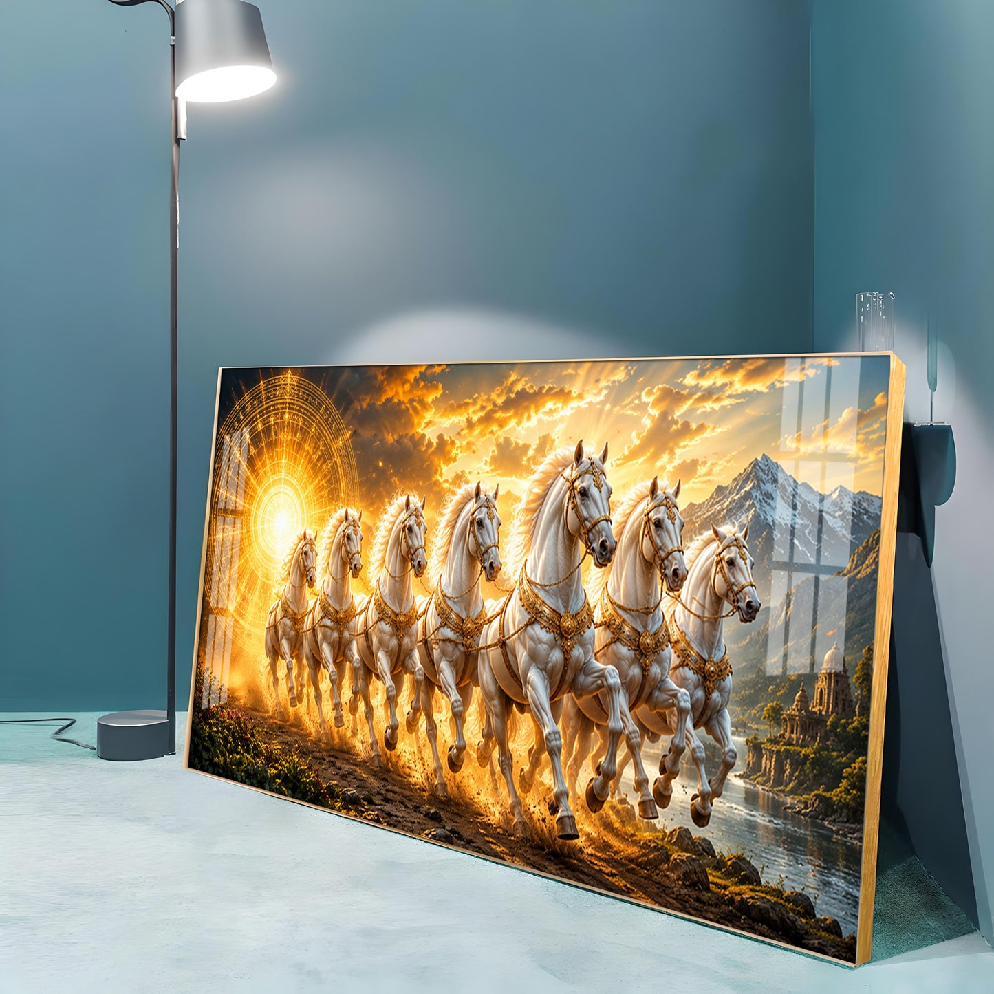 Seven White Horses Premium Acrylic Horizontal Wall Art