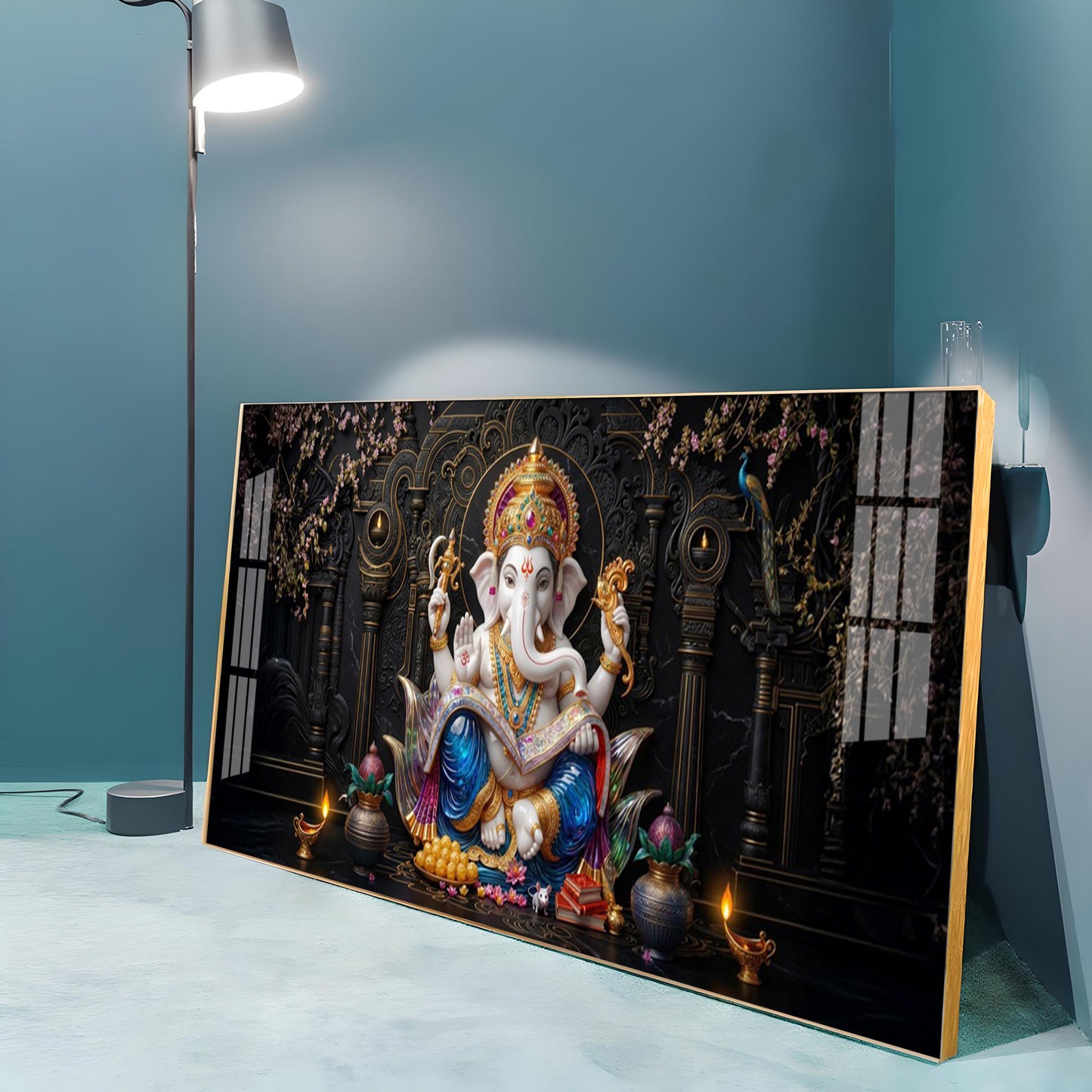 Ganesha Seated On A Lotus Premium Acrylic Horizontal Wall Art