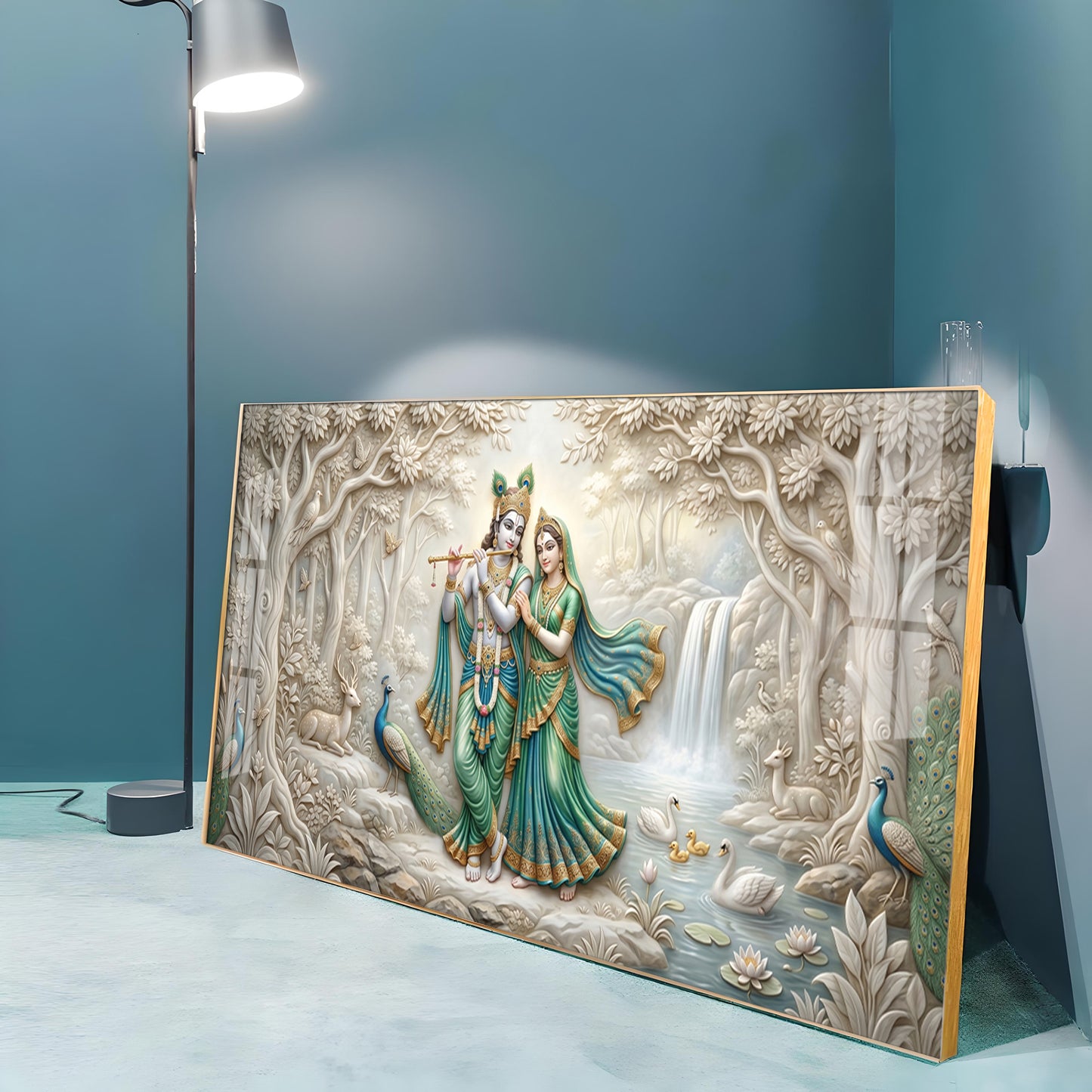 Radha Krishna Standing Together Premium Acrylic Horizontal Wall Art