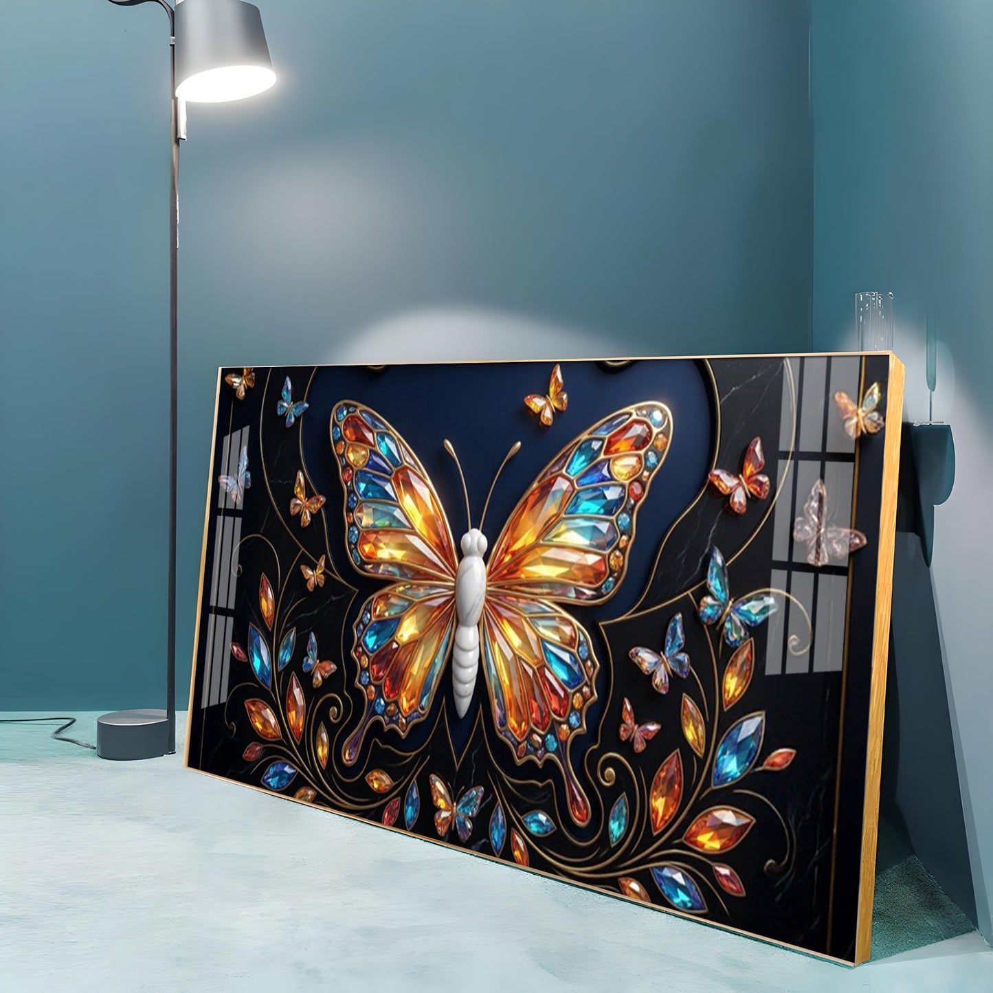 Colorful Butterfly With Stained Glass Effects Premium Acrylic Horizontal Wall Art