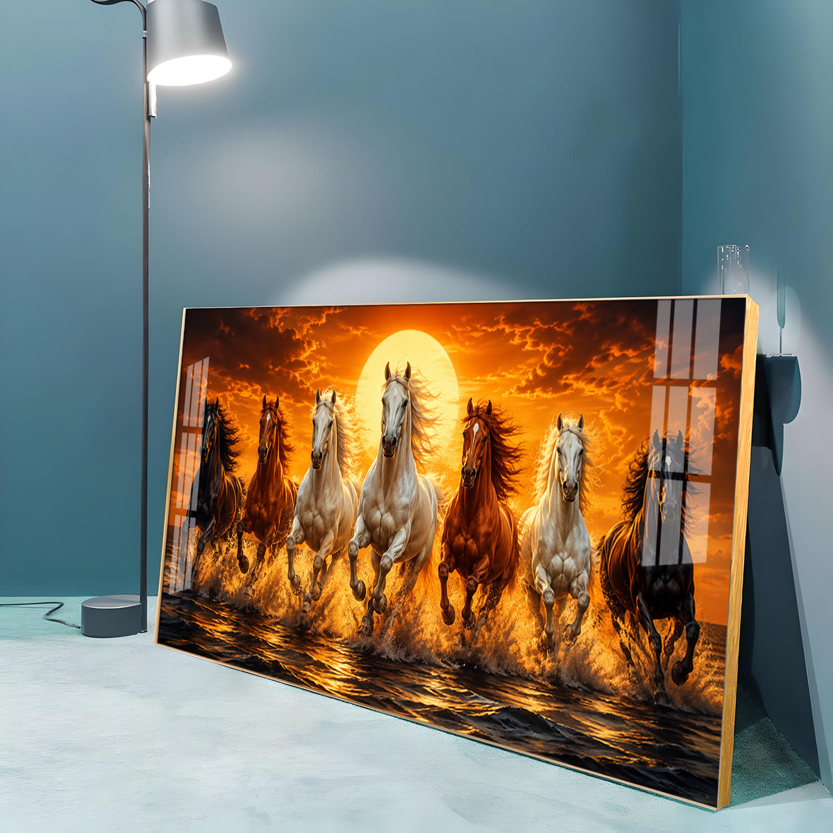Seven Horses Sunburst Premium Acrylic Horizontal Wall Art