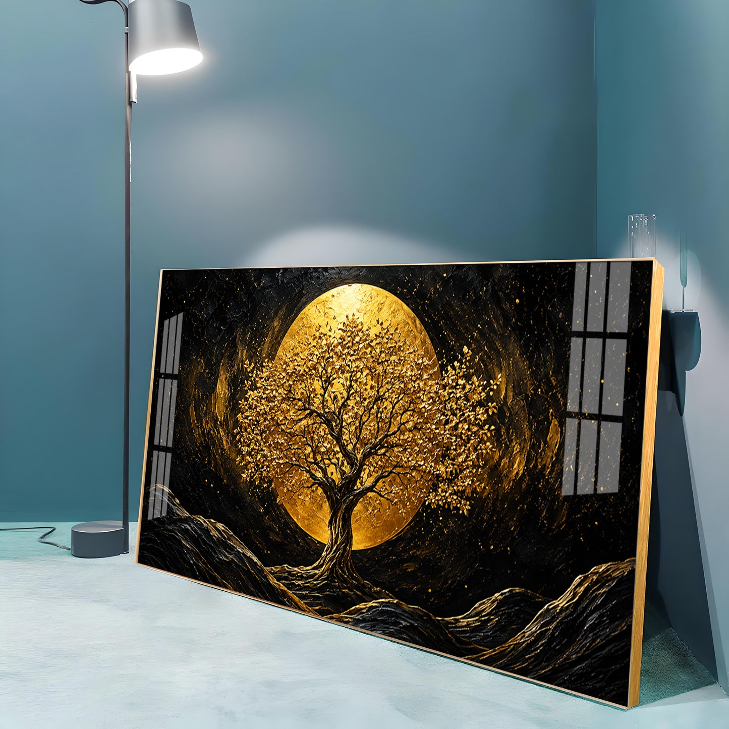 Golden Tree & Full Moon Premium Acrylic Horizontal Wall Art